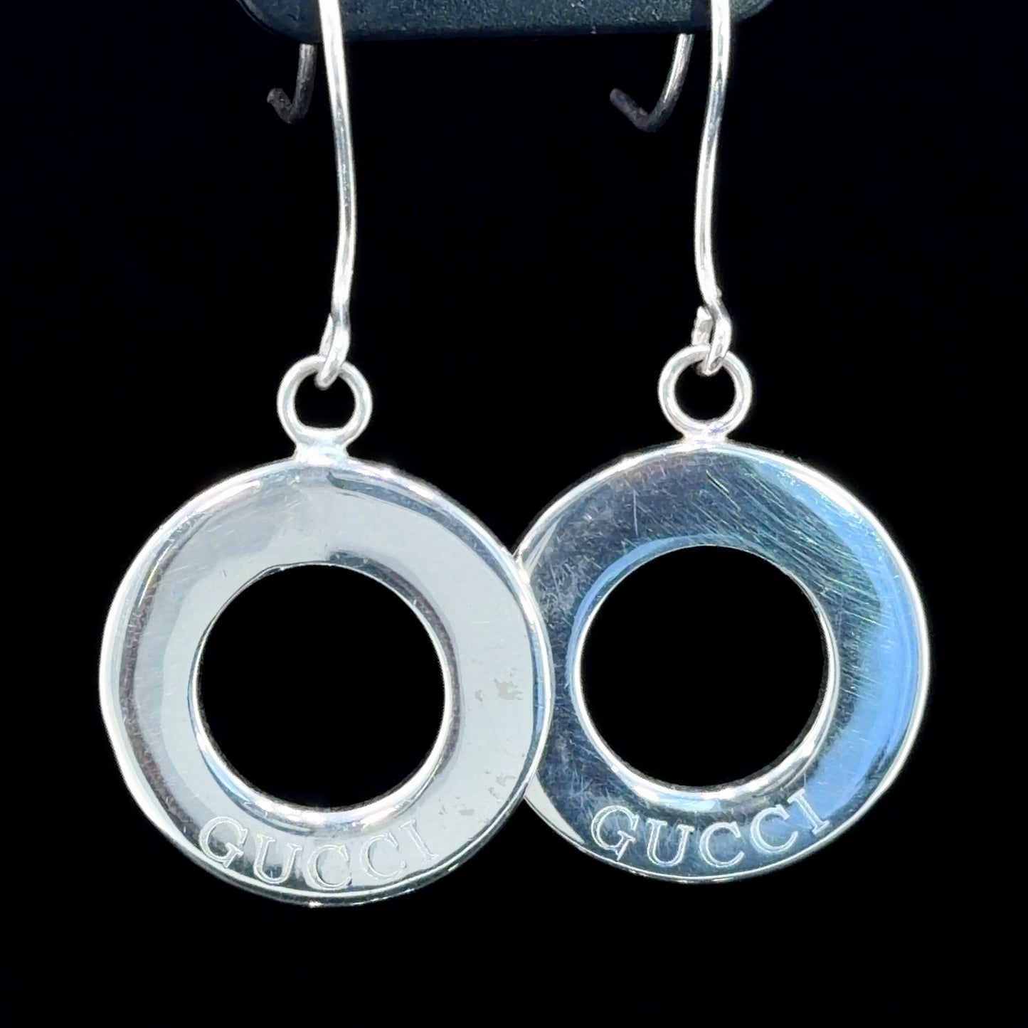 Fabulous Silver Gucci Cut Out Disc Hook Earrings