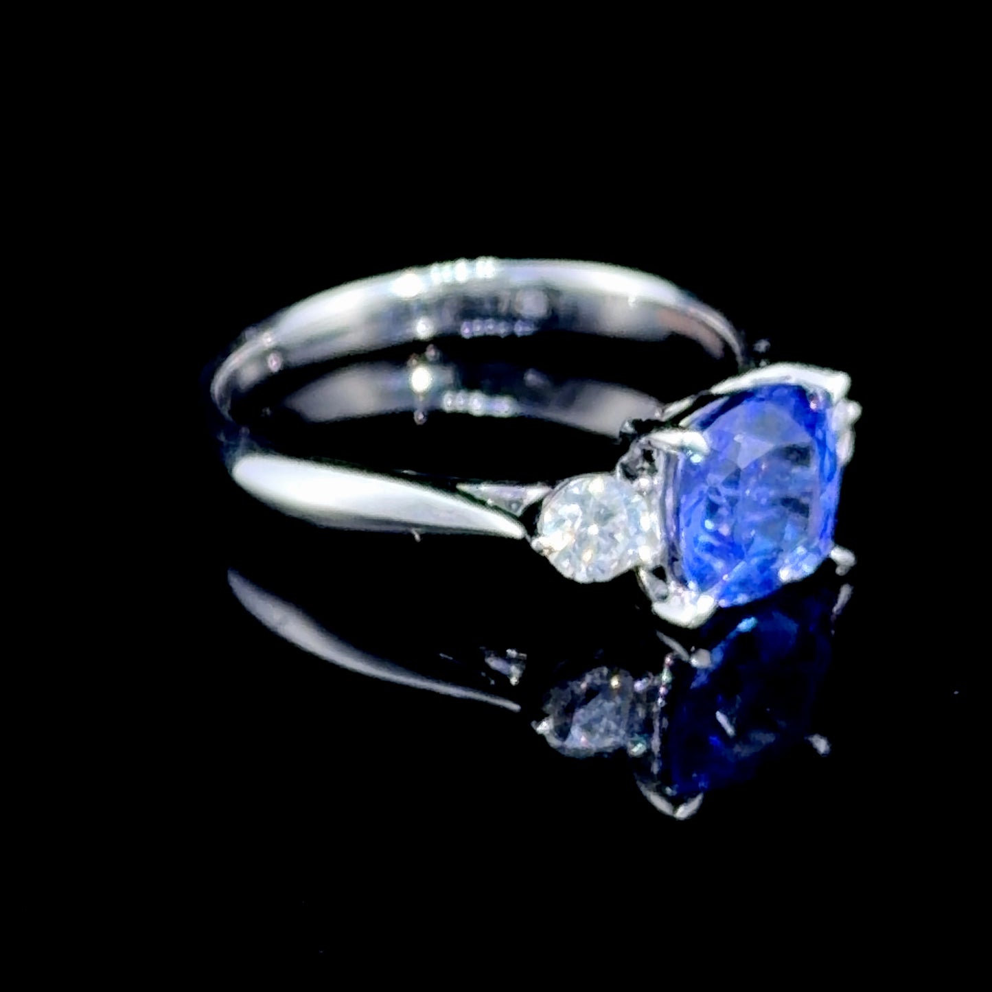 18k White Gold Tanzanite & Diamond Trilogy Ring