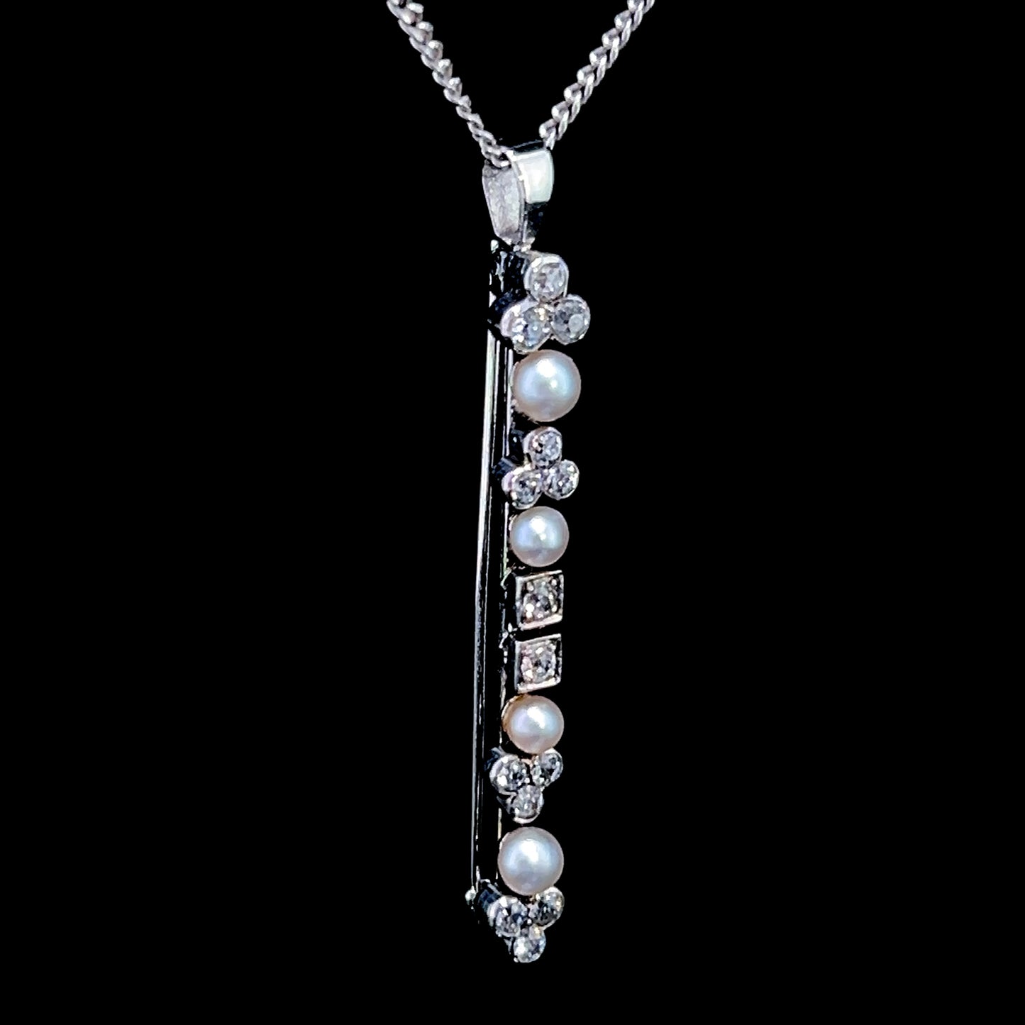 18K White Gold & Silver Victorian Pearl & Diamond Brooch / Pendant