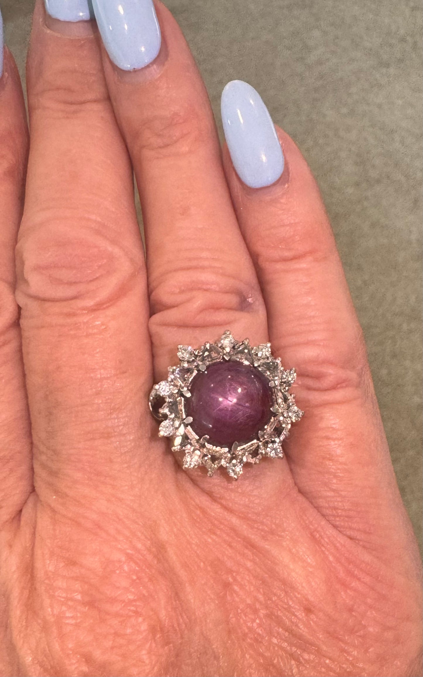 18K White Gold Star Ruby & Diamond Ring