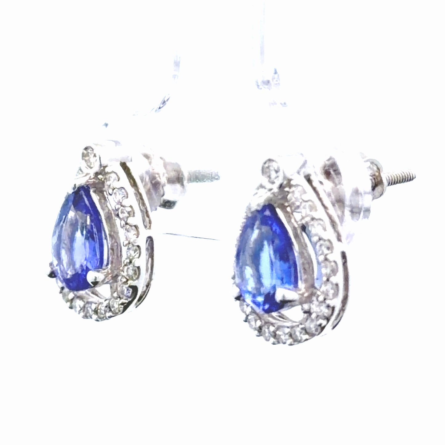 14k White Gold Tanzanite & Diamond Stud Earrings