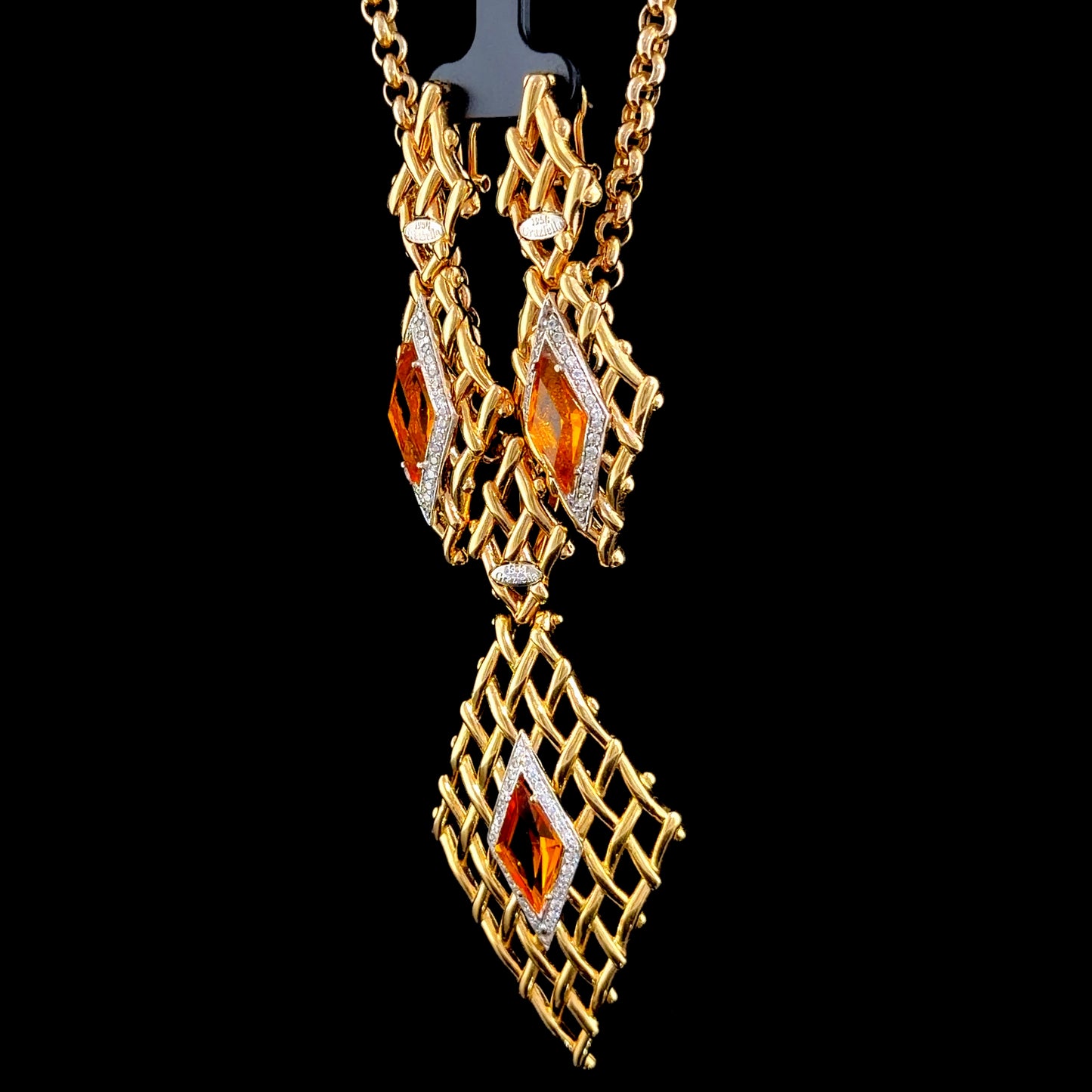 18k Vintage Citrine & Diamond Pendant & Drop Earrings by Graziella