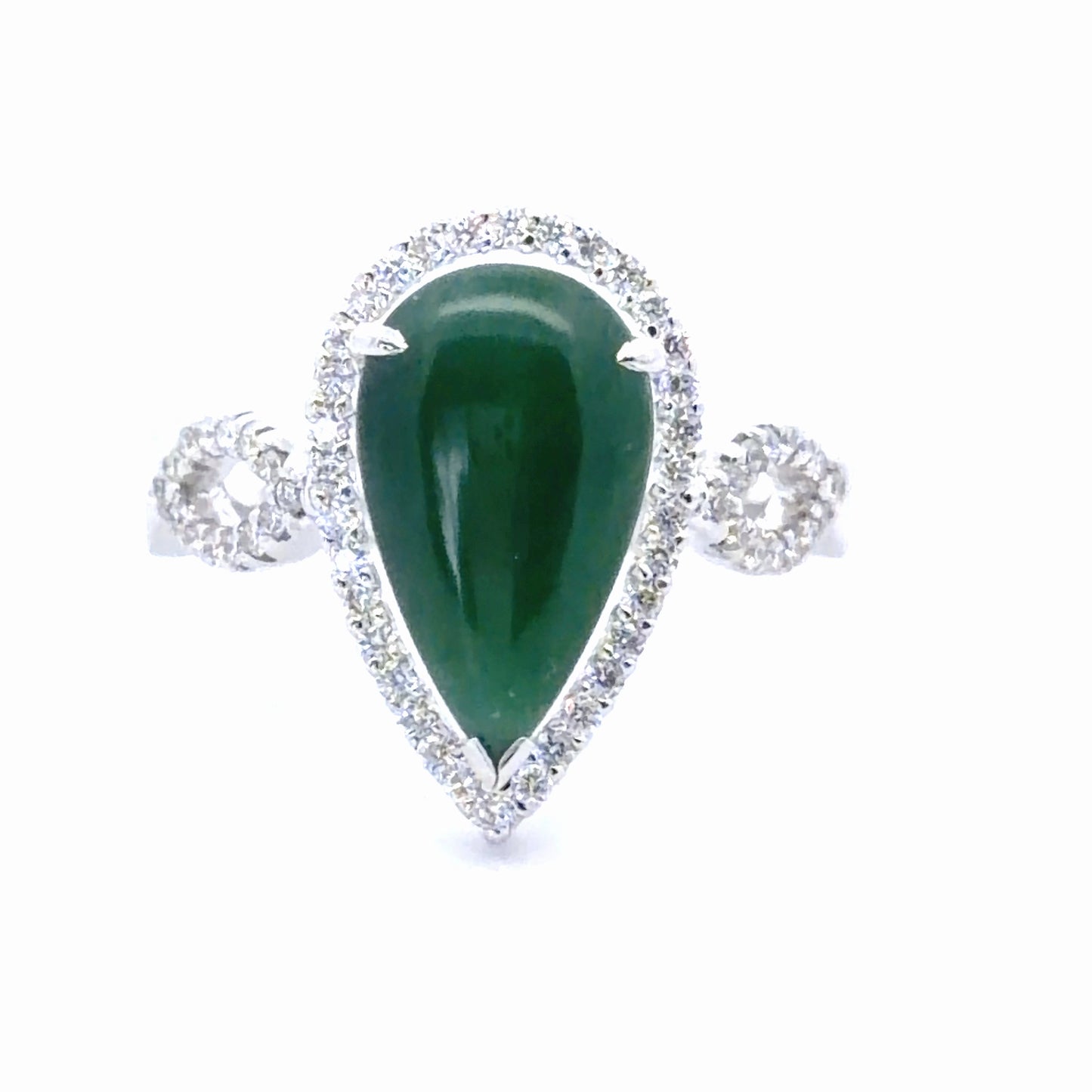 18k White Gold Jadeite & Diamond Pear Halo Ring