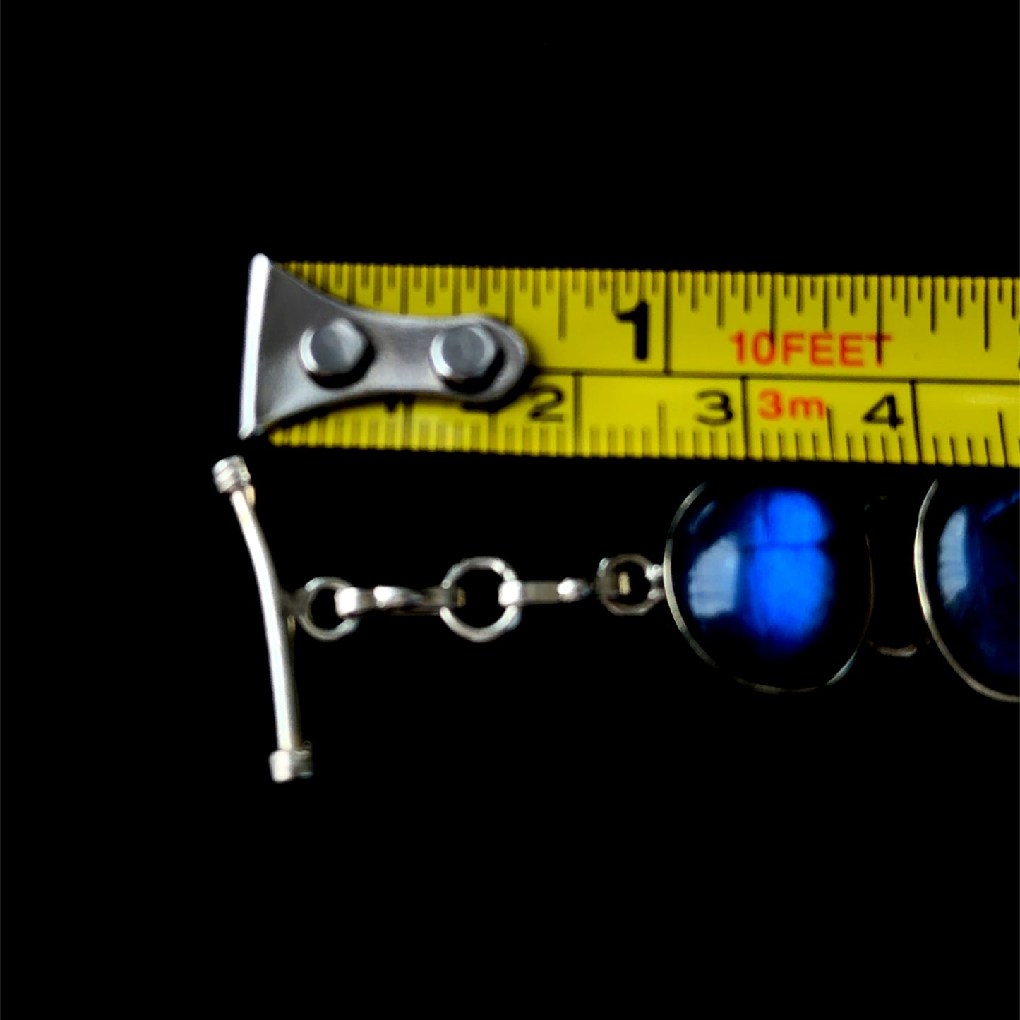 Stunning 925 Silver Laboradite Gradated Adjustable Toggle Bracelet