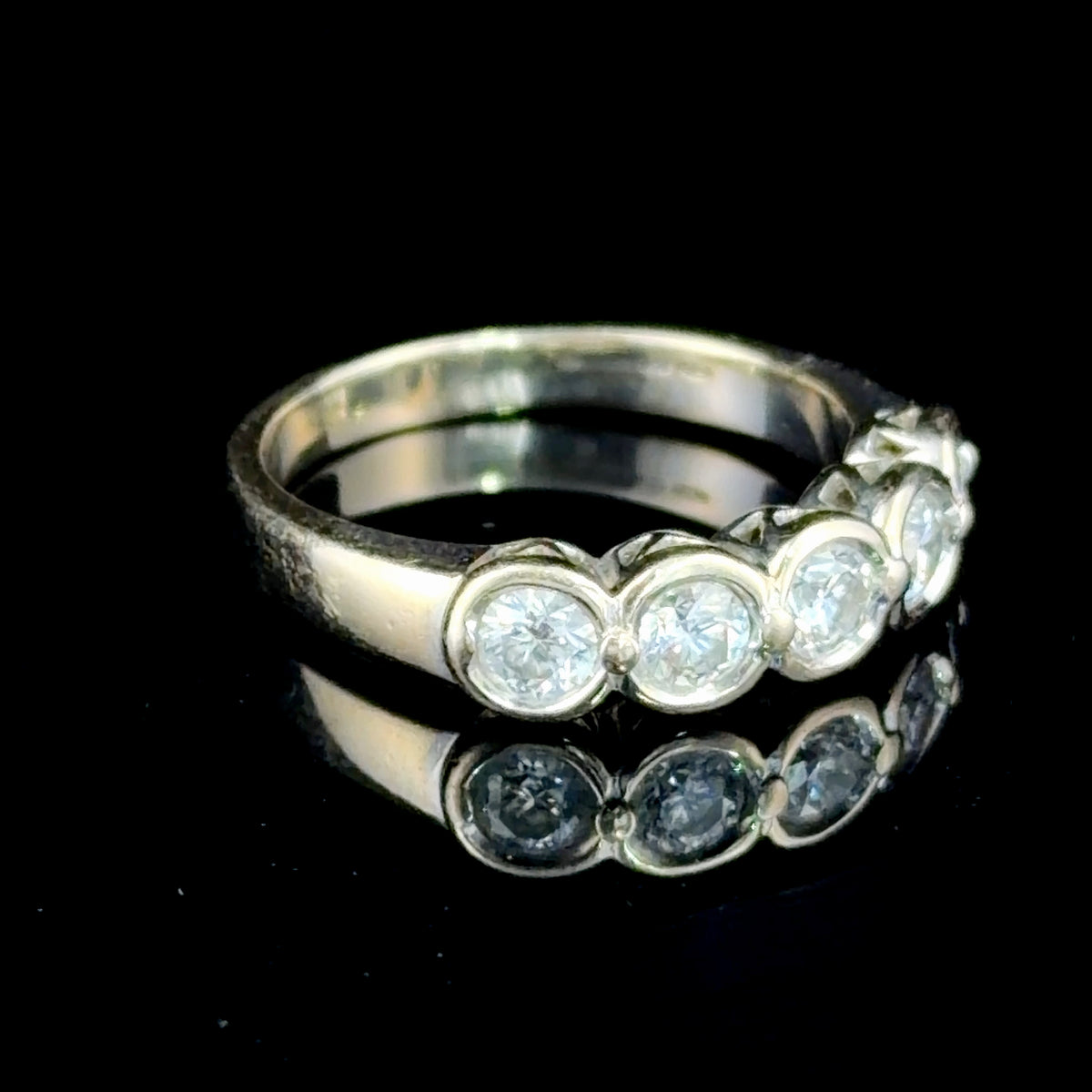 A Charming 18k White Gold 5 Stone Diamond Ring Appx 1.0 Cts Part Of The Ronald Charles Collection