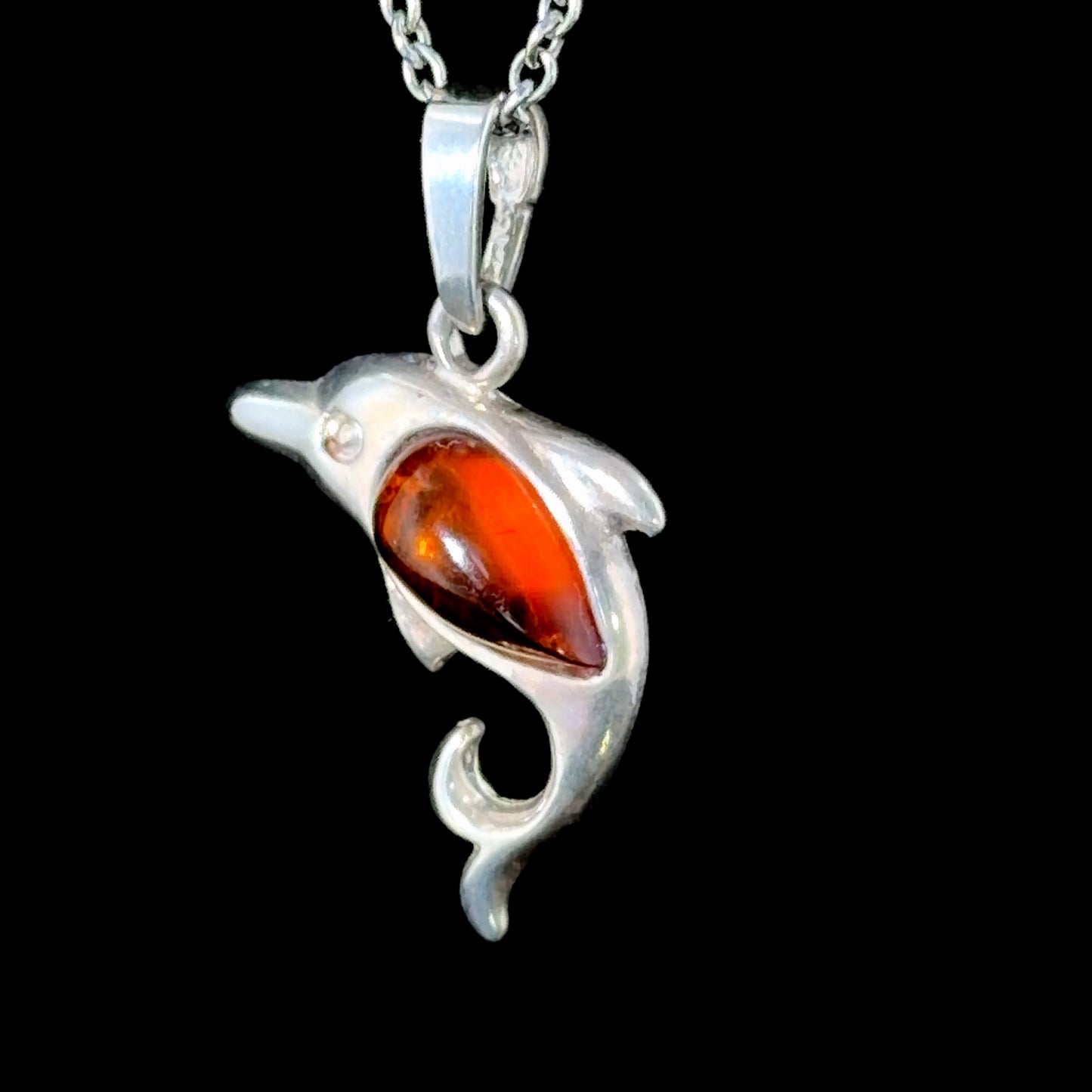 Sweet Silver & Amber Dolphin Pendant