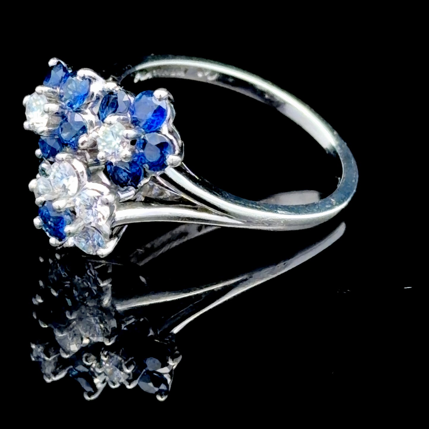 Platinum Sapphire & Diamond Daisy Cluster Ring (4 Daisies)