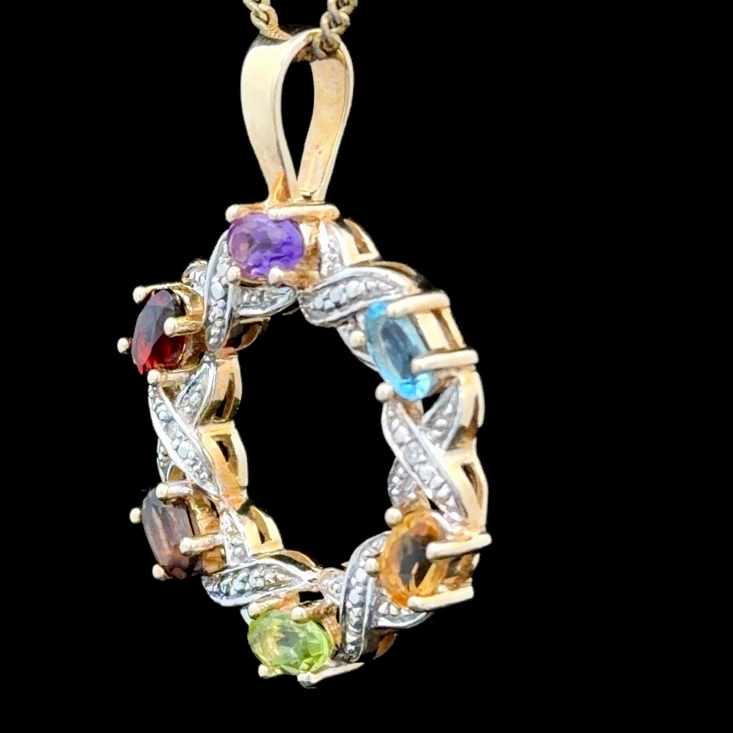 9k Yellow Gold Multi-Gemstone Wreath Pendant