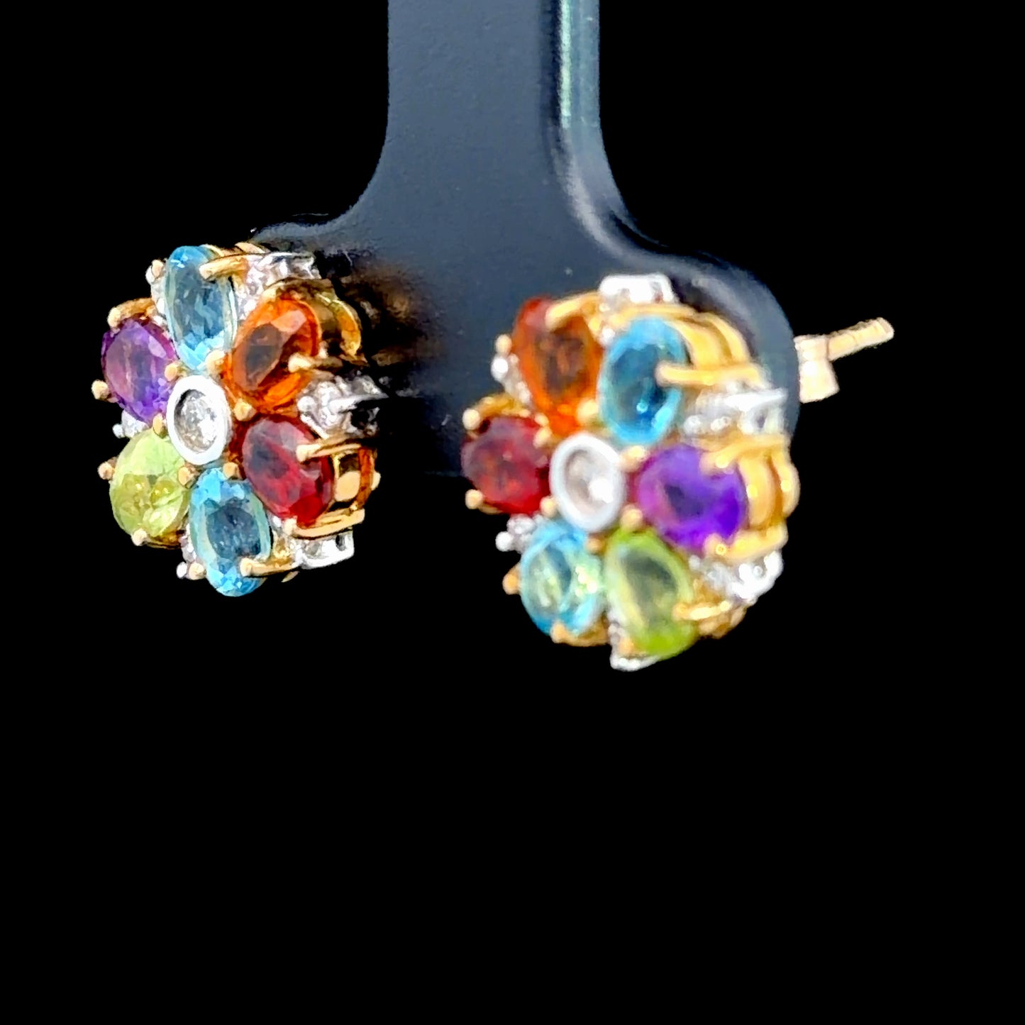 18k Yellow Gold Multicolour Sapphire Flower Stud Earrings