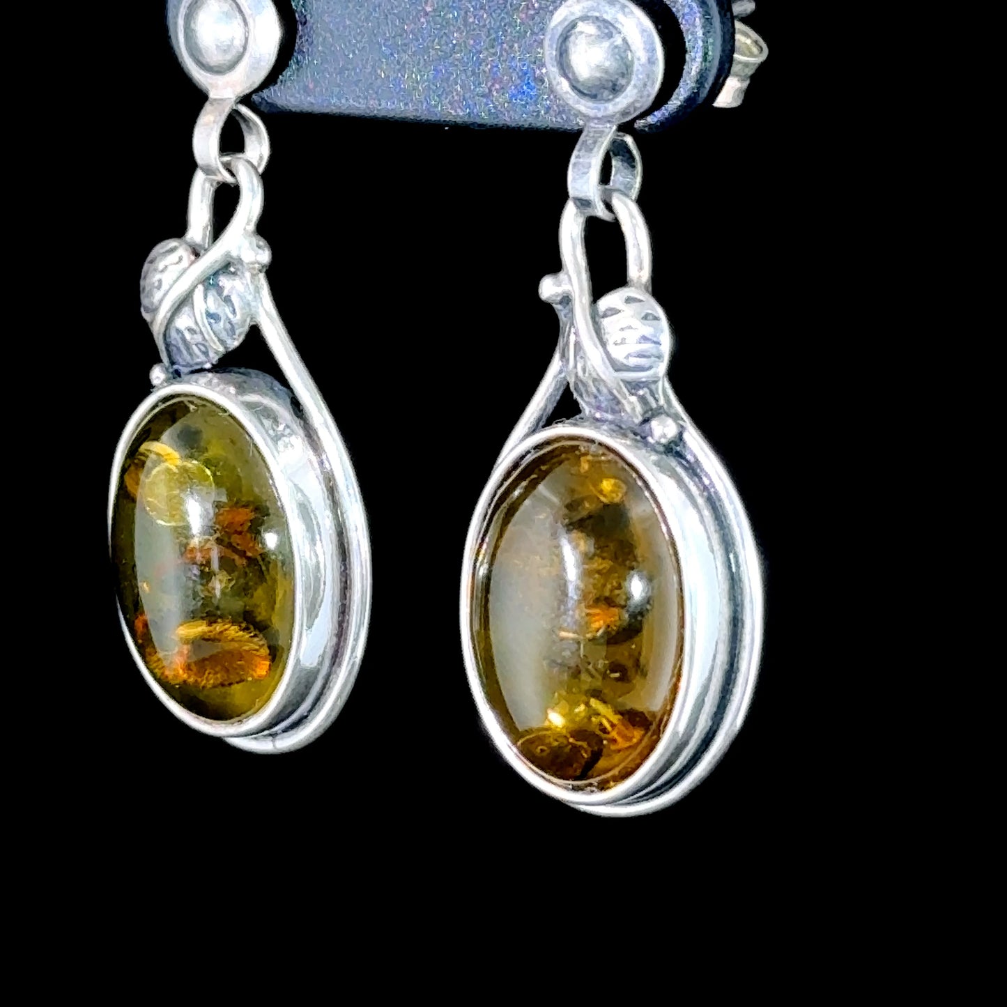 Lovely Silver & Amber Oval Drop Earrings