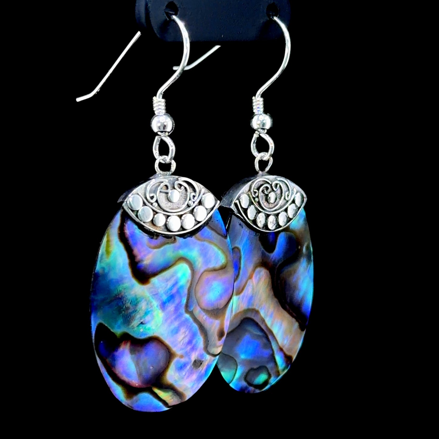 Silver 925 Oval Abalone Shell Hook Earrings