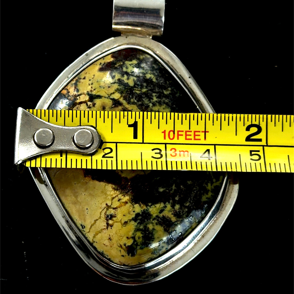 Stunning Large Silver and Jasper Pendent By MRC Italy Suspended on An 18” Silver Snake Chain