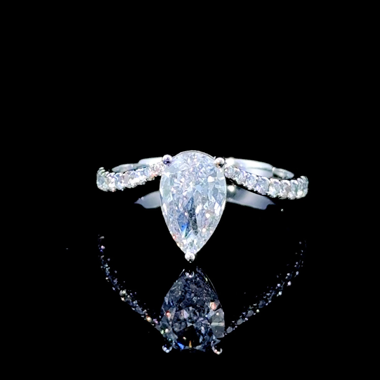 18K White Gold Pear Diamond Ring with Diamonds to Shoulders GIA E Colour