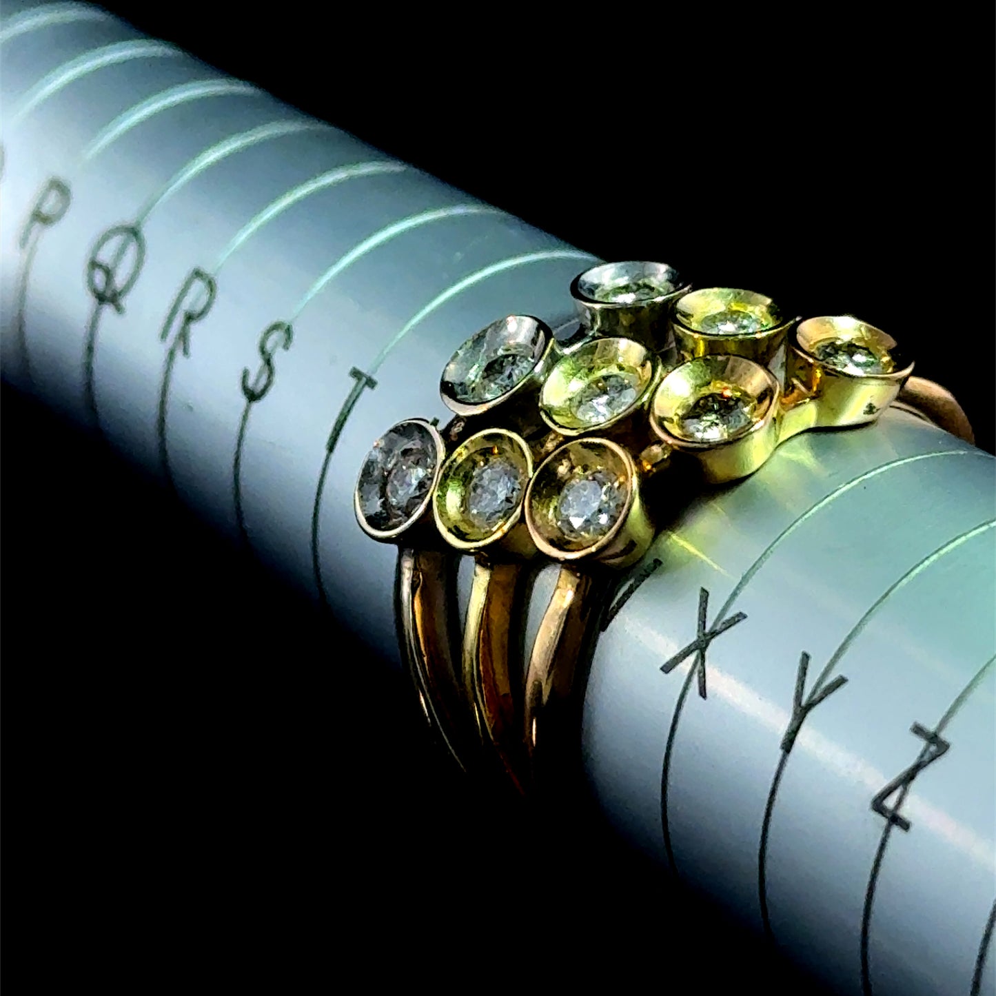 18K Yellow Gold, White Gold & Rose Gold Diamond Bubble Style Ring