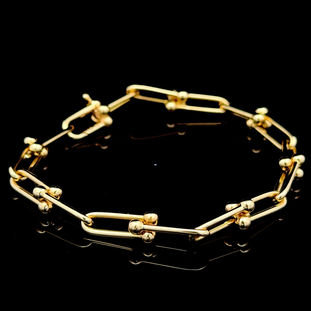 Lovely 18k Yellow Gold Hard Link Style Bracelet 7” Long