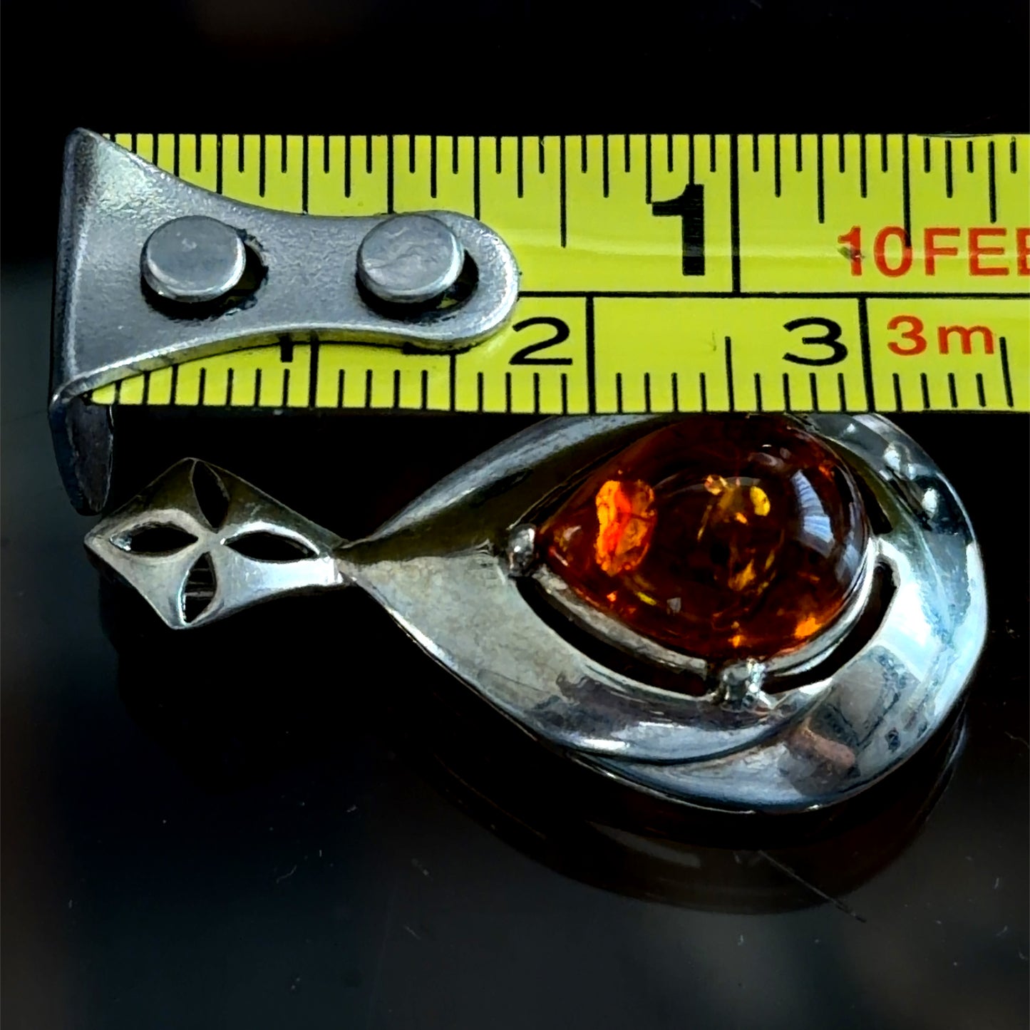 Silver & Pear Amber Drop Pendant