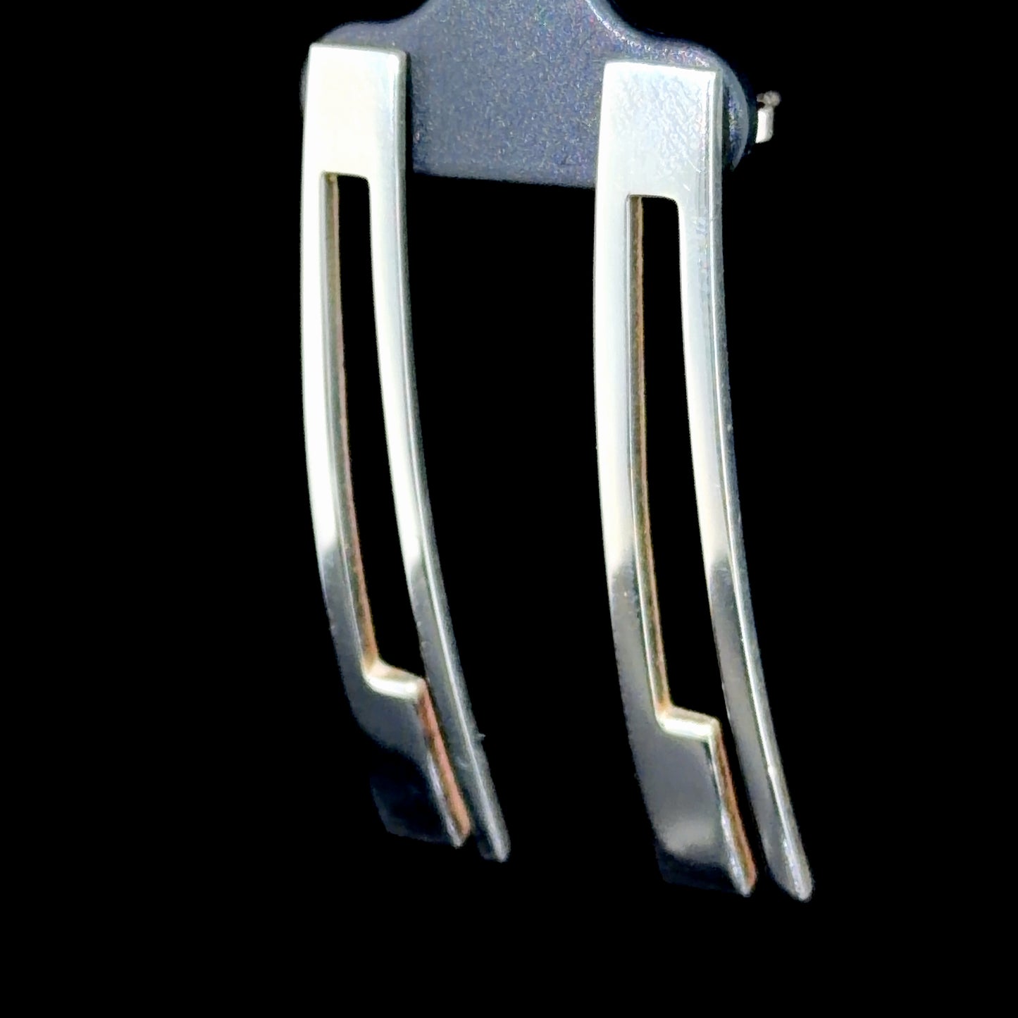 Silver Gucci Square G Bar Long Stud Earrings