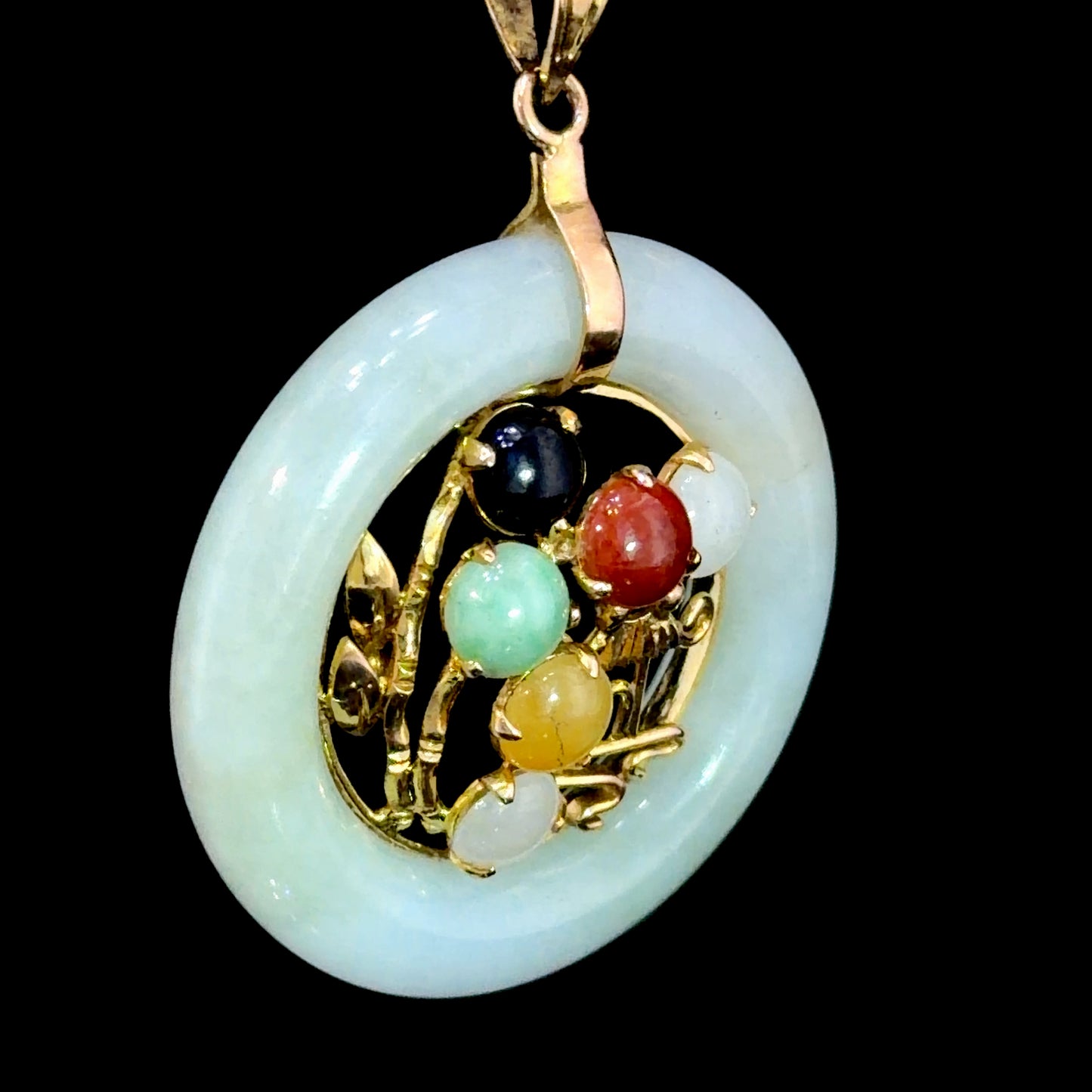 Pretty 14k Yellow Gold Multi-Colour Jadeite Pendant (Only)