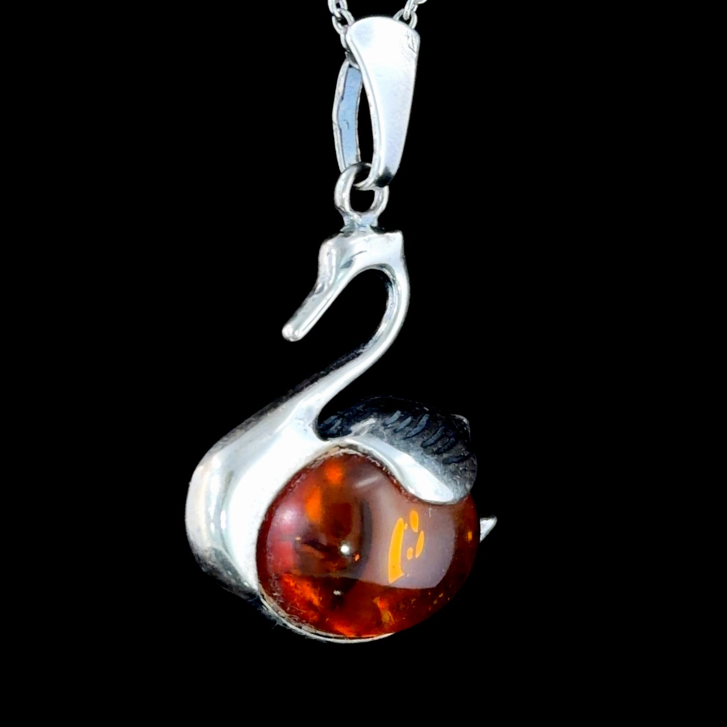 Silver & Amber Swan Pendant