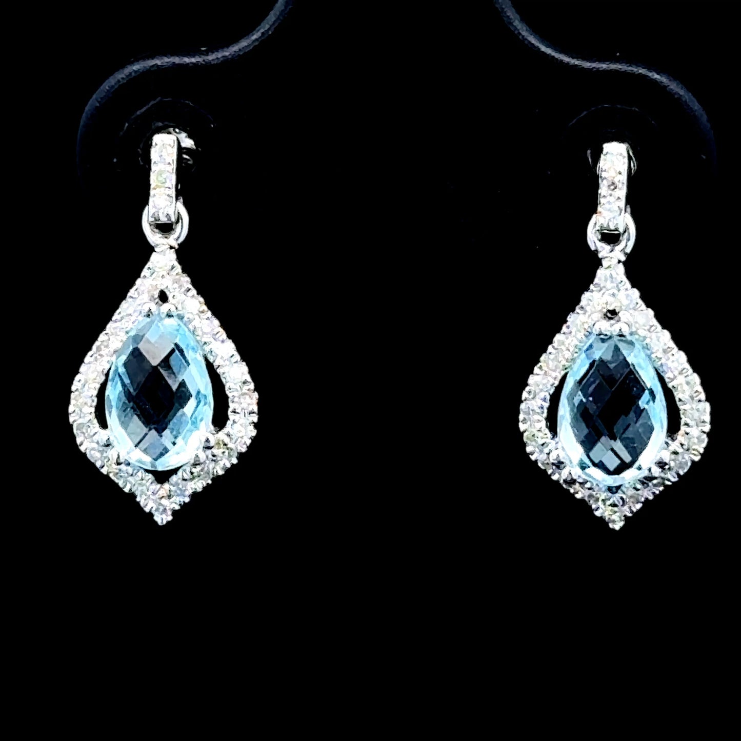 9K White Gold Aquamarine & Diamond Drop Studs