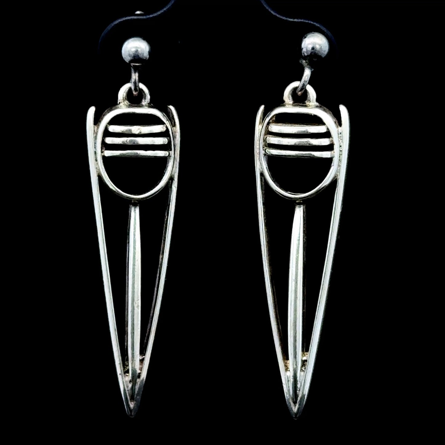 Silver Modern Geometric Drop Studs
