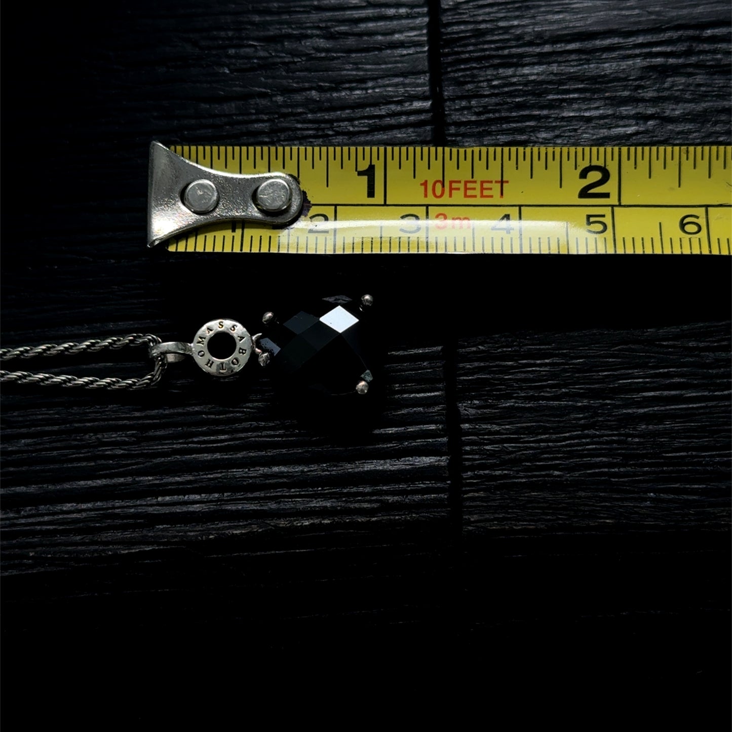 Silver Thomas Sabo Faceted Black Stone Pendant & Chain