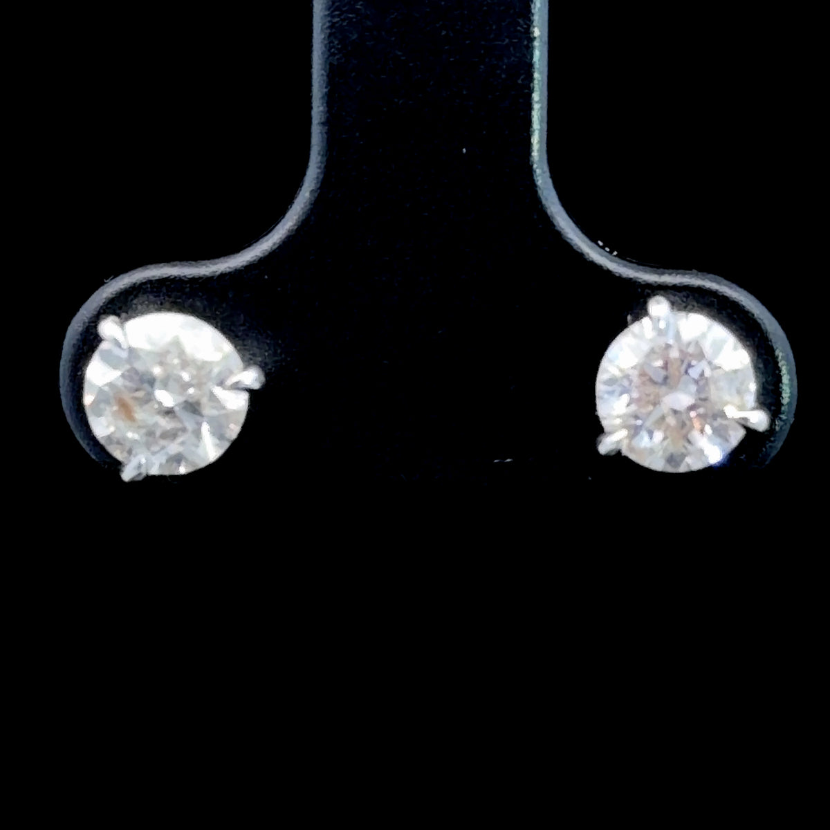 Beautiful Pair Solitaire Studs Set In Substantial 18k 3 Claw Settings 1.12 Total Carat Weight