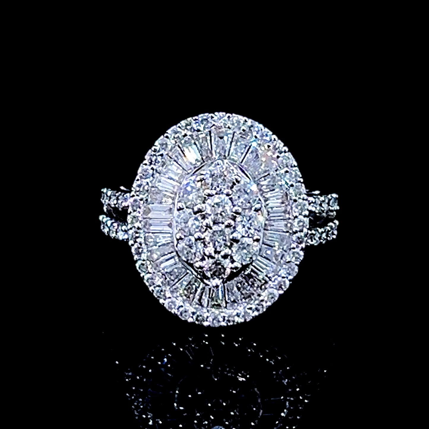 18K White Gold Diamond Cluster Dress Ring APPX 1.5 CTS