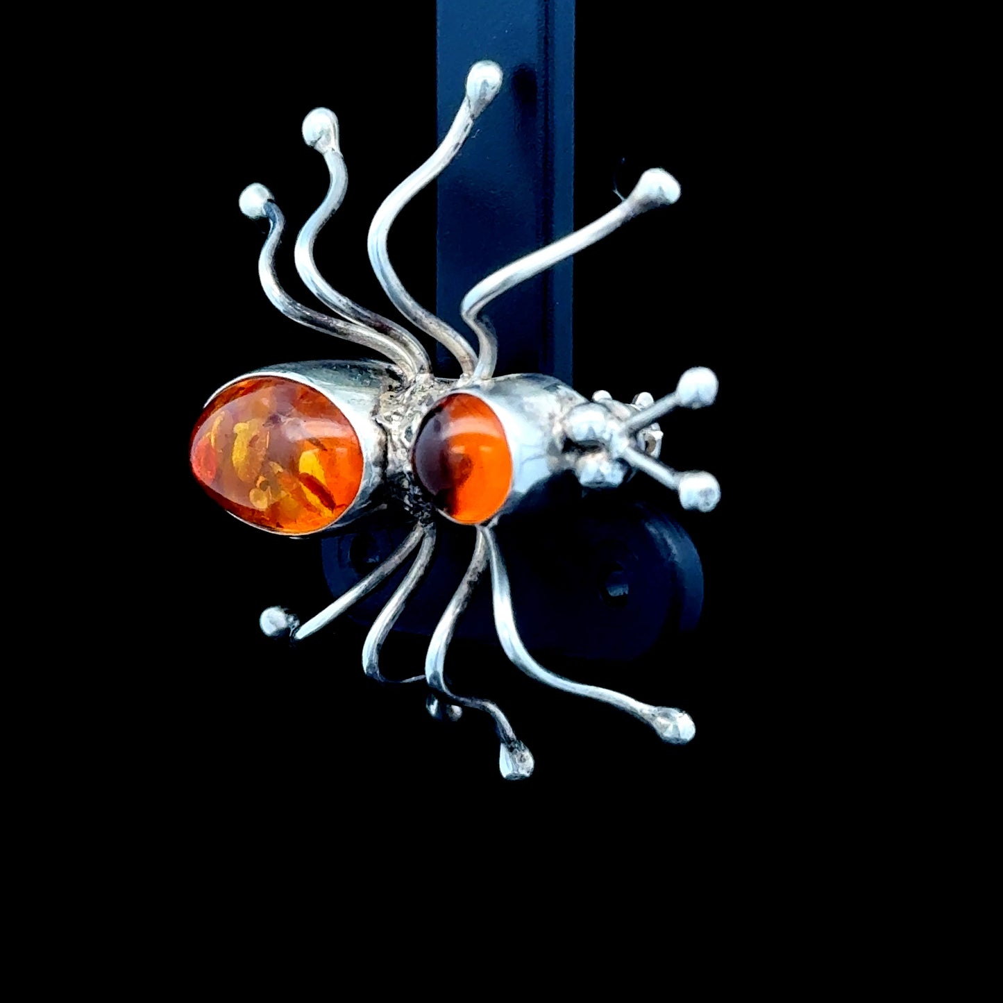 Silver Baltic Amber Ant Brooch