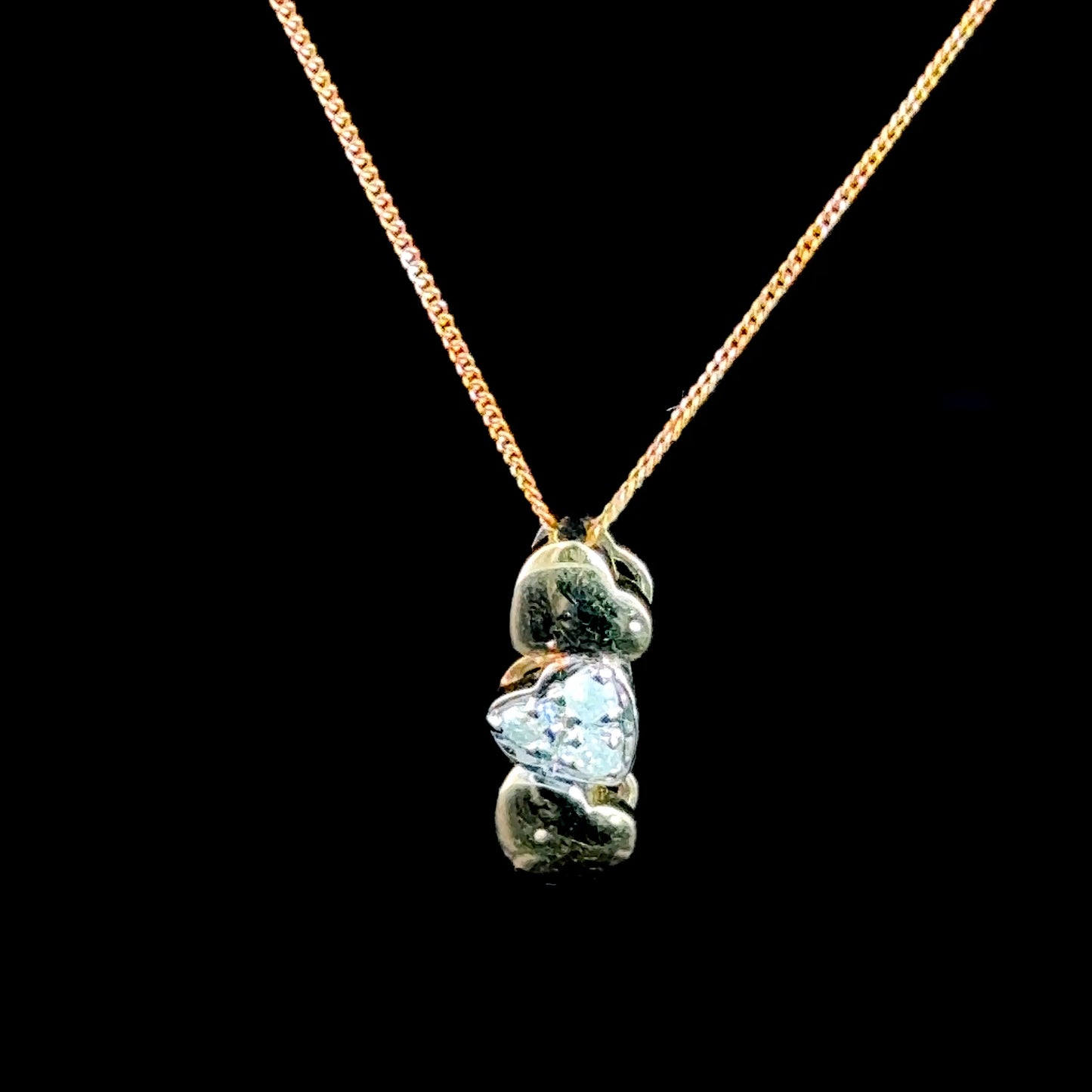 9K Yellow Gold Diamond Heart Drop Pendant & Chain