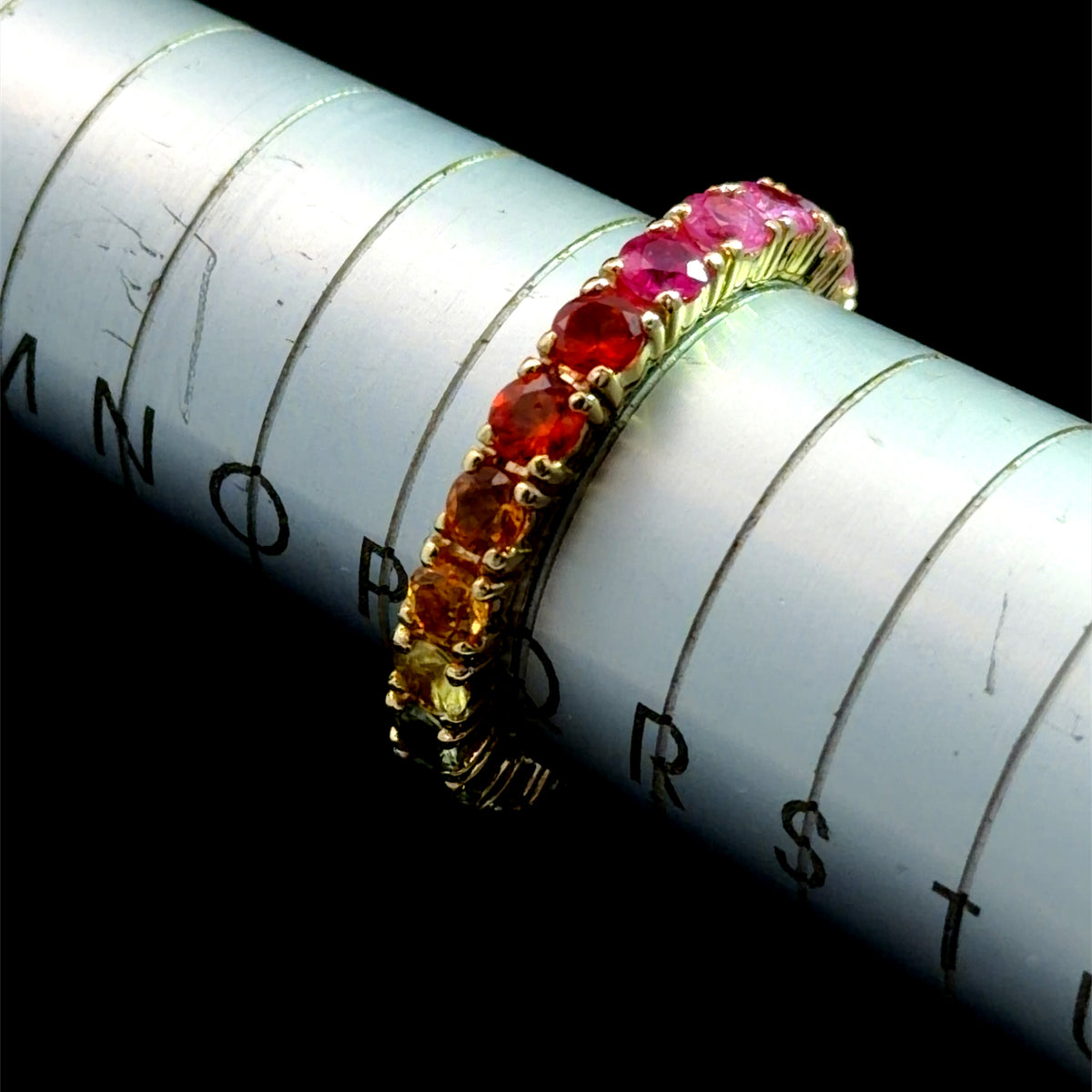 A Truly Gorgeous 18k Yellow Gold Rainbow Sapphire Full Eternity Ring Having A Full Range Of Colour & 2.75 Cts Of Sapphires