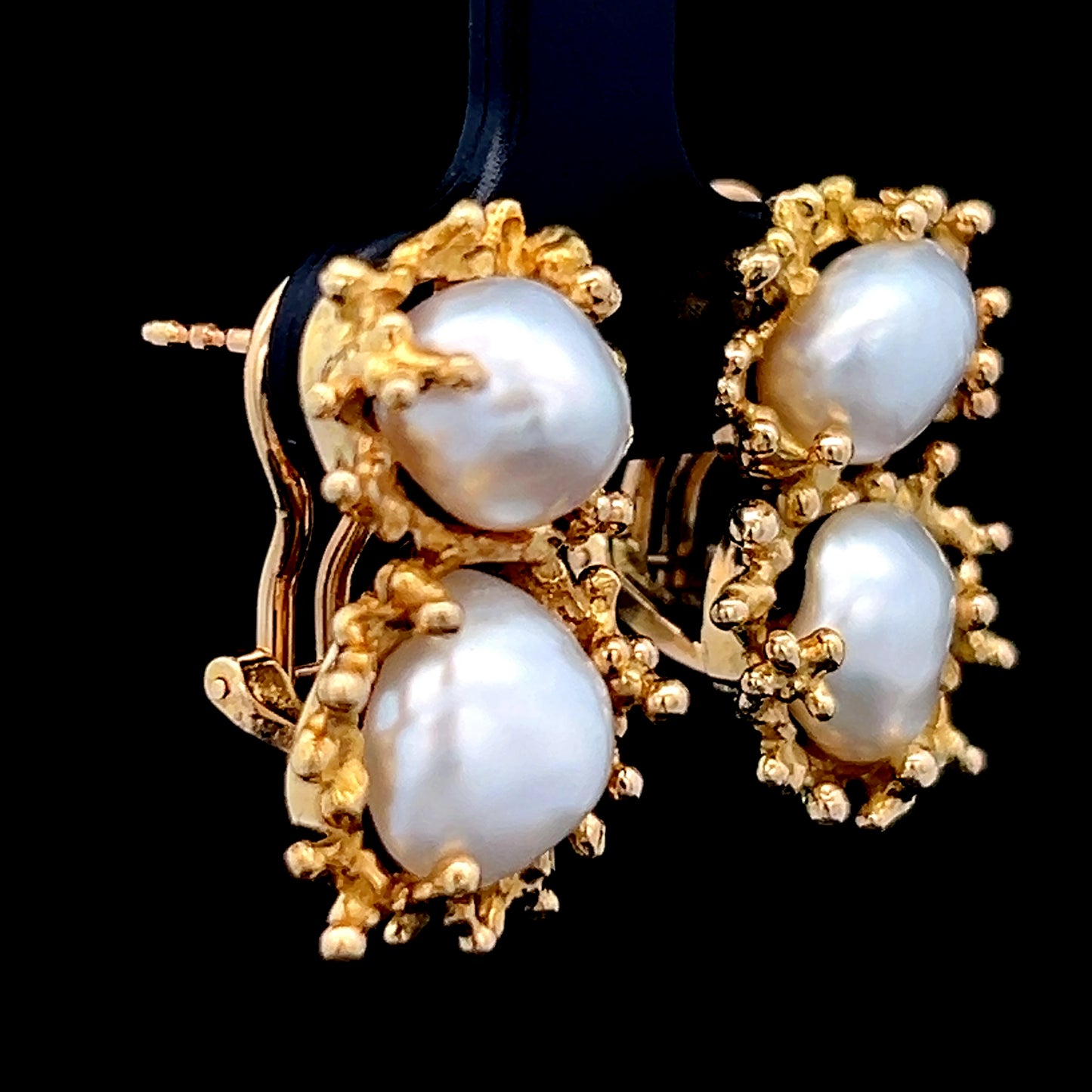 18K Yellow Gold Baroque Twin Pearl Earrings with Omega Clip Backs