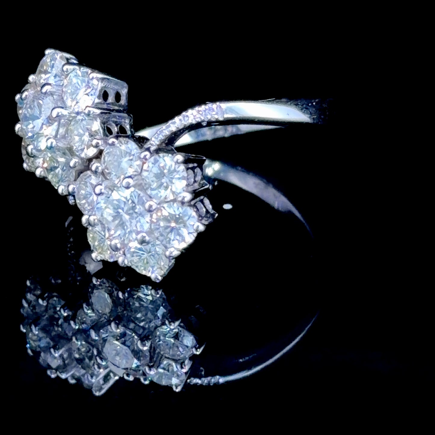 Fabulous 18k White Gold Diamond Daisy Moi et Toi Ring Appx 2.0 Cts I-J Vs1/2