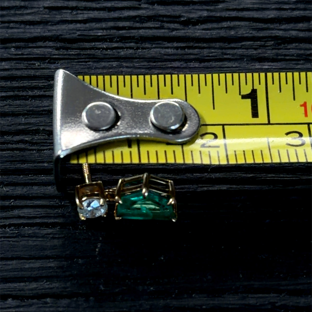 Stunning Geometric Columbian Emerald & Diamond Drop Earrings Set In 18k Yellow Gold Having Screw Backs