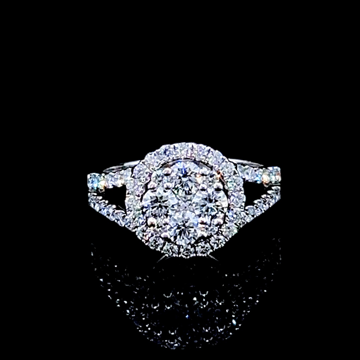 18K White Gold Diamond Daisy Halo Cluster Ring APPX 1.2 CTS