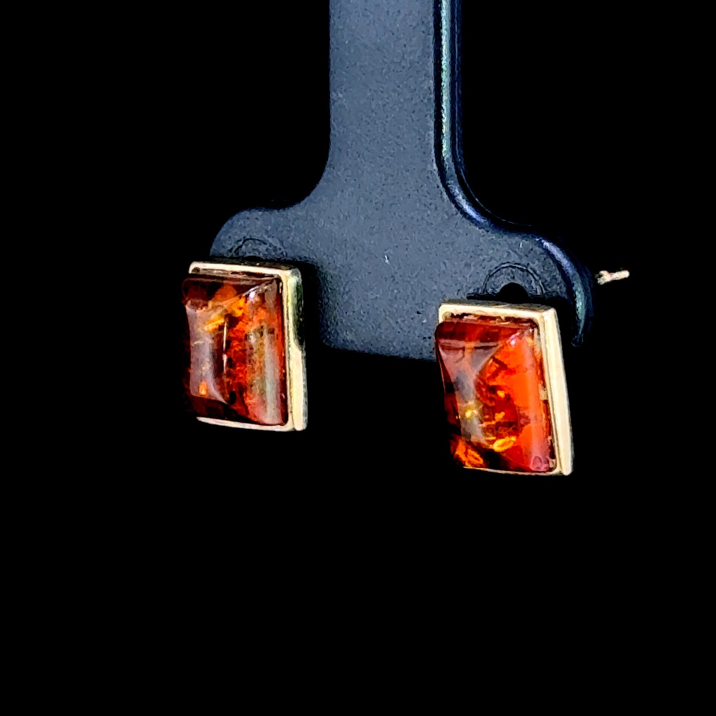 9K Yellow Gold Amber Rectangular Studs
