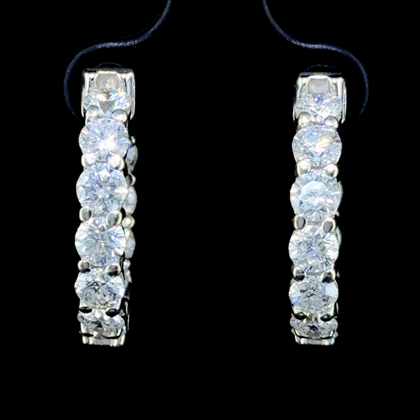 Fabulous 14k White Gold Hoop Earrings With Round Cut Diamonds Front & Back Appx 5.5 Cts Total