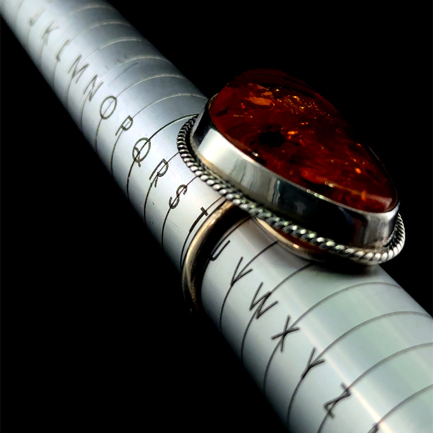 Silver Pear Shaped Baltic Amber Ring
