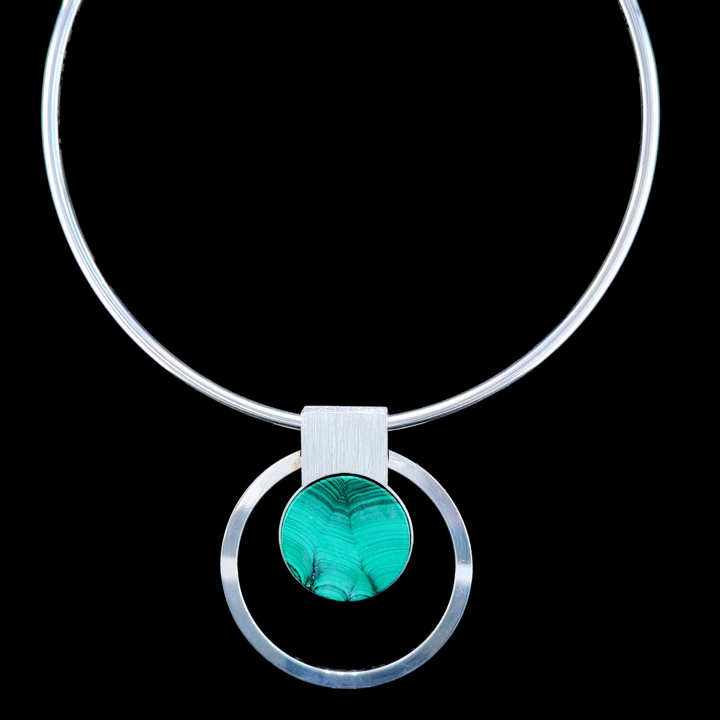 Stunning Sliver 835 Kordes & Lichtenfels Vintage Collar Necklace With Malachite Circular Drop Pendant