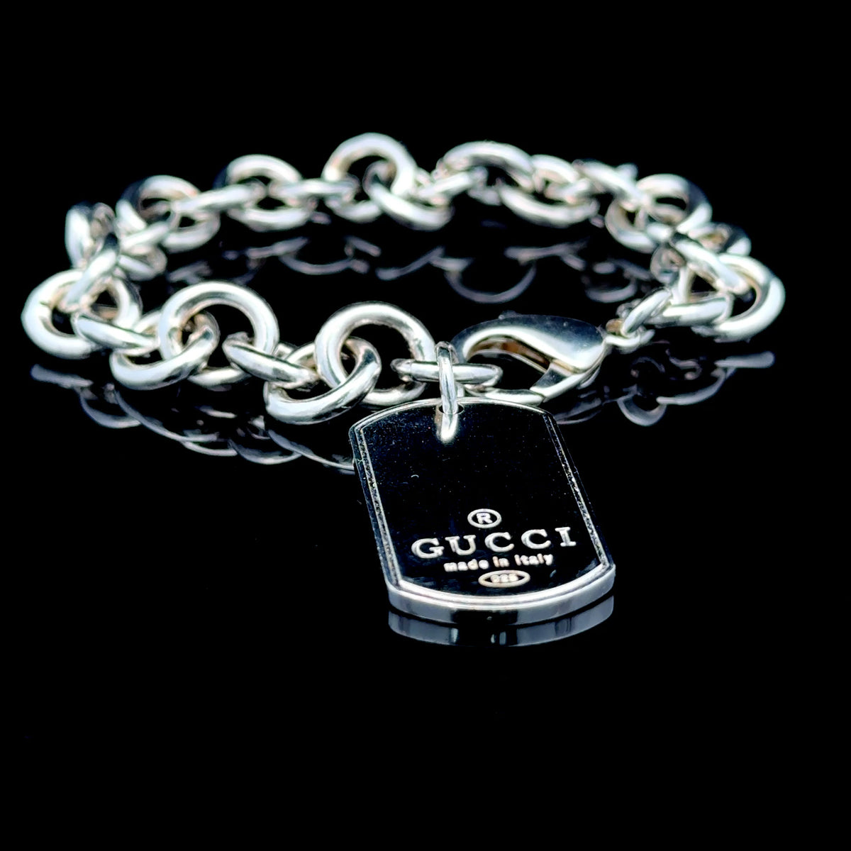Silver Gucci Dog Tag Belcher Bracelet