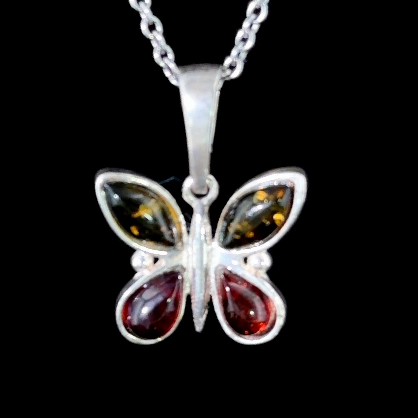 Silver & Amber Butterfly Pendant