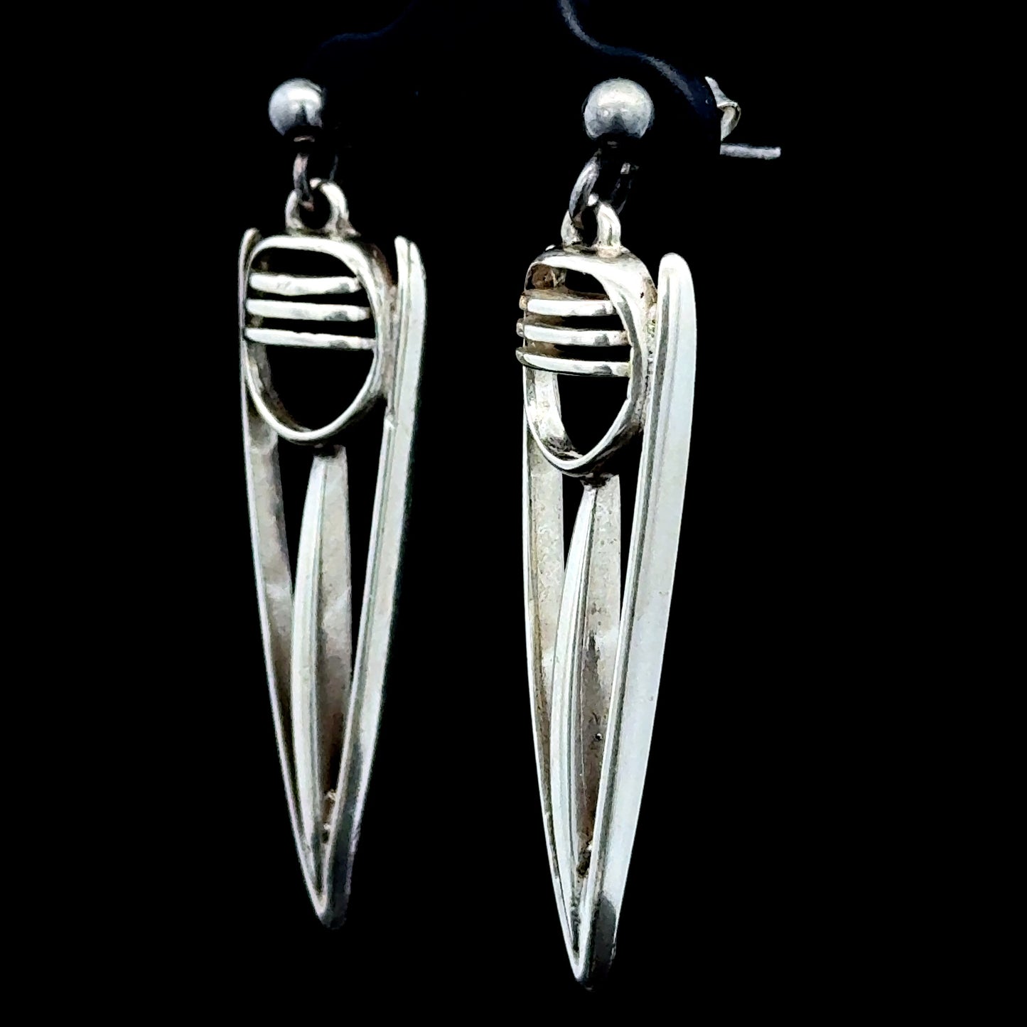 Silver Modern Geometric Drop Studs