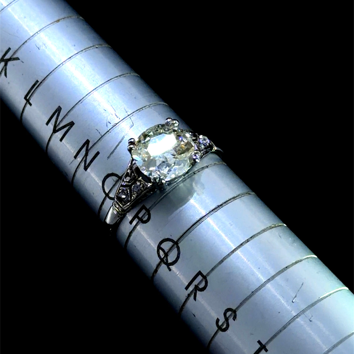 Stunning Platinum Art Deco Cushion Cut Diamond Solitaire With Diamonds To The Shoulders Appx.1.5 Cts