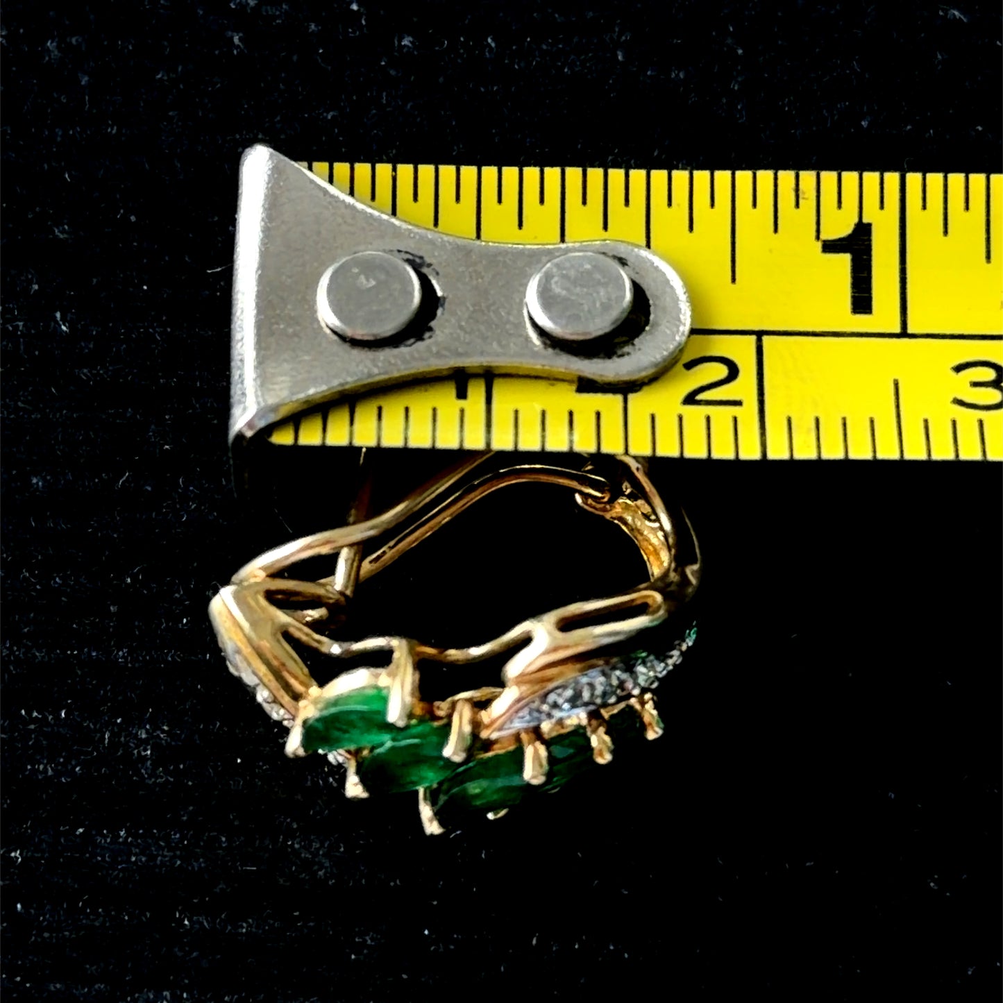 Stunning 9k Yellow Gold Emerald & Diamond Omega Clip Earrings
