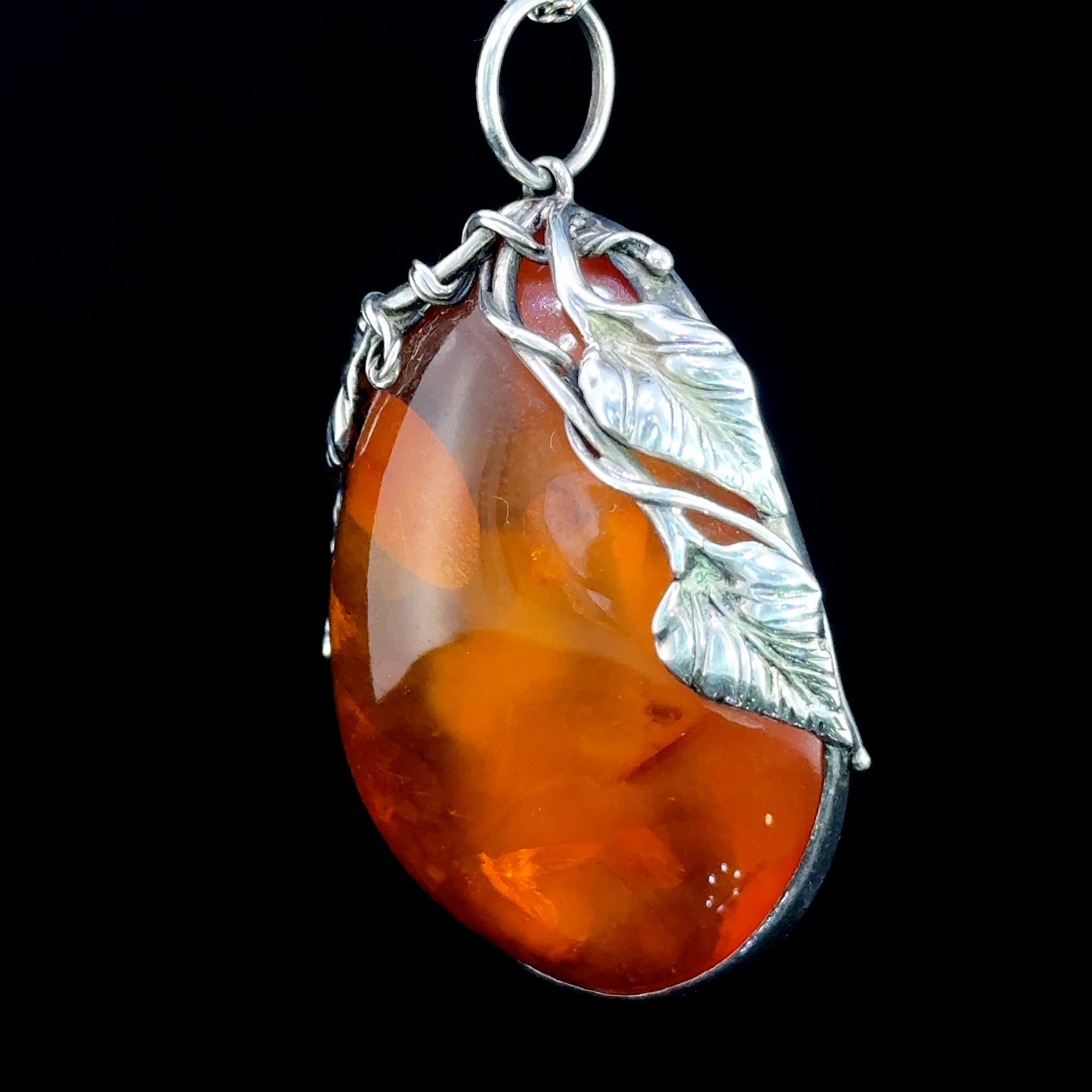 Large Silver Vine Baltic Amber Pendant