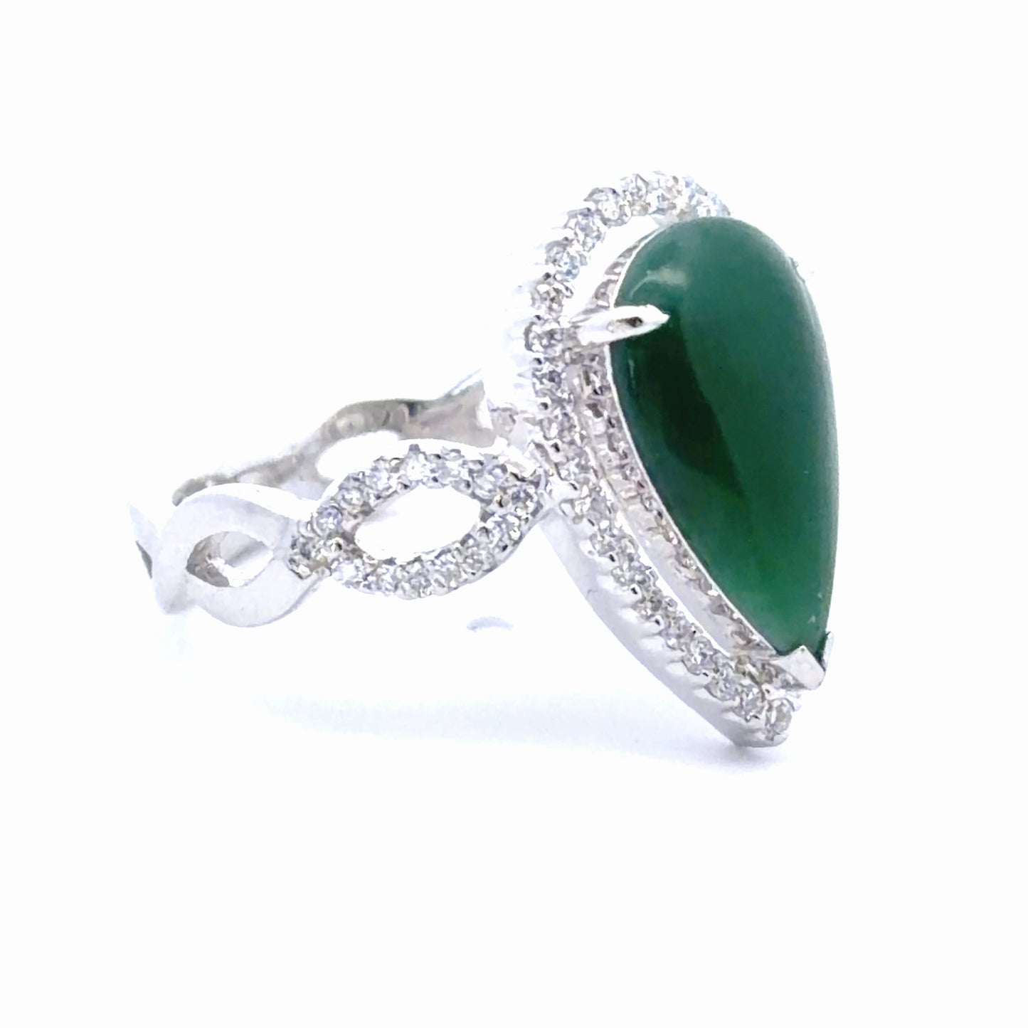18k White Gold Jadeite & Diamond Pear Halo Ring
