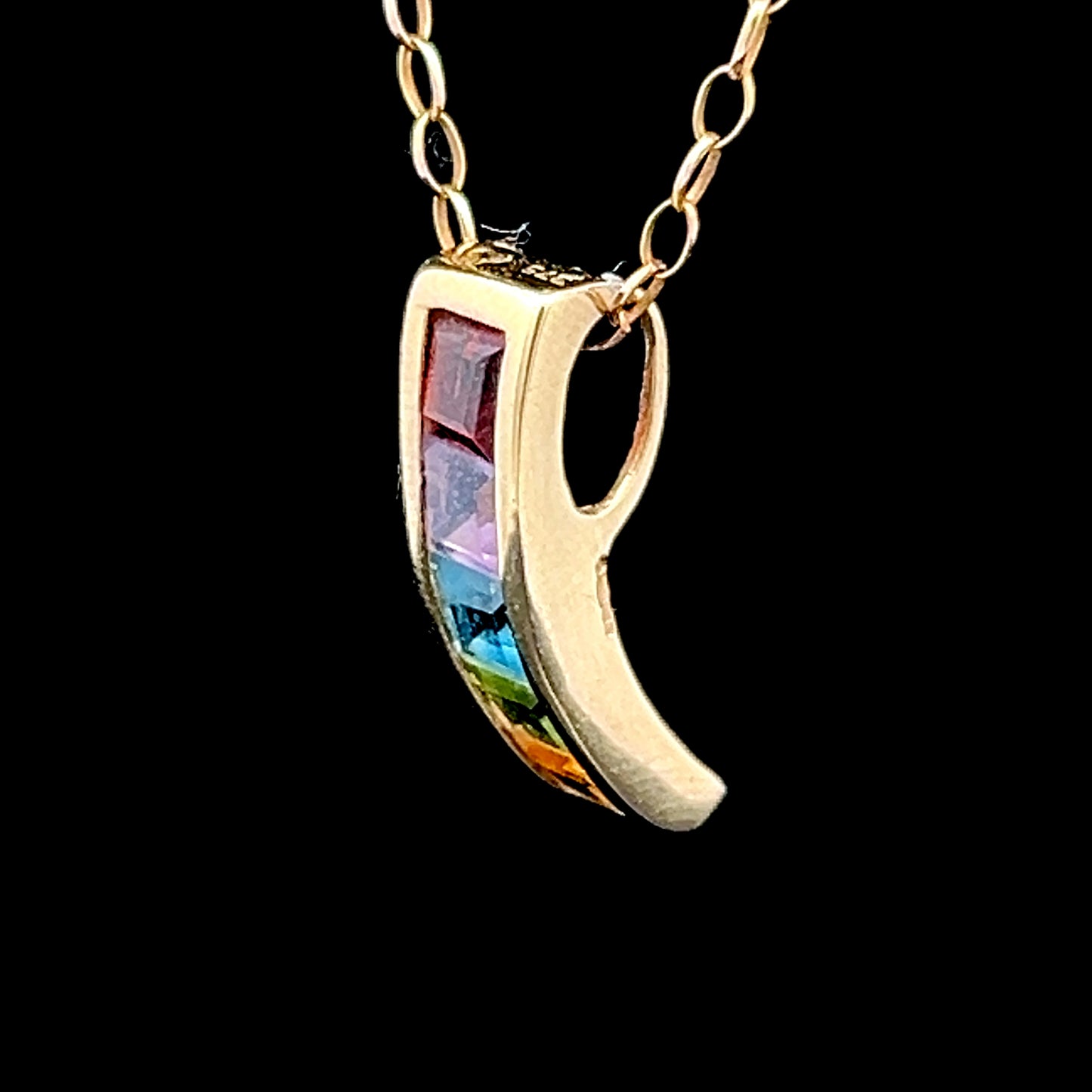 9k Yellow Gold Multi-Colour Gemstone Drop Pendant & Chain