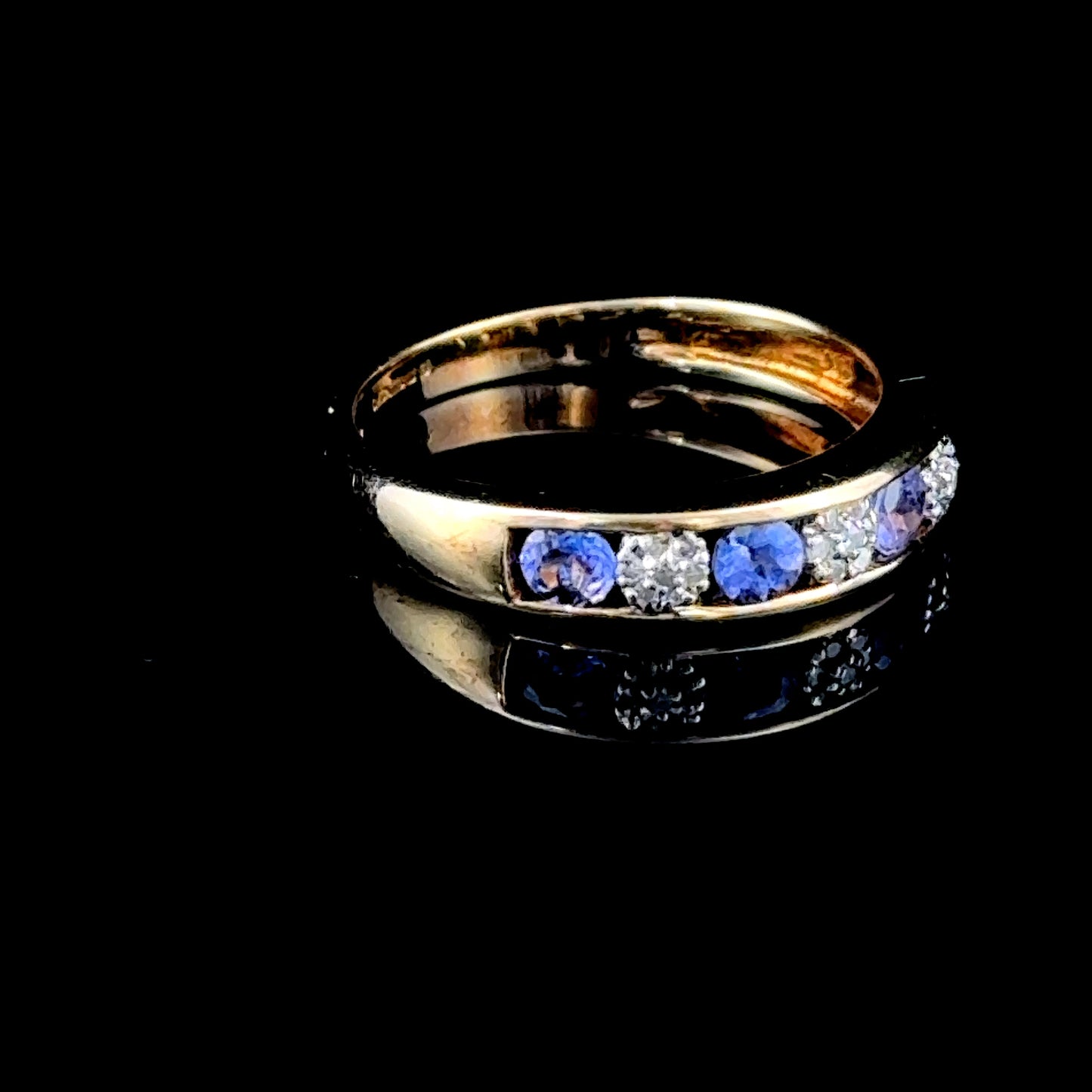 9K Yellow Gold Tanzanite & Diamond Channel Set Ring