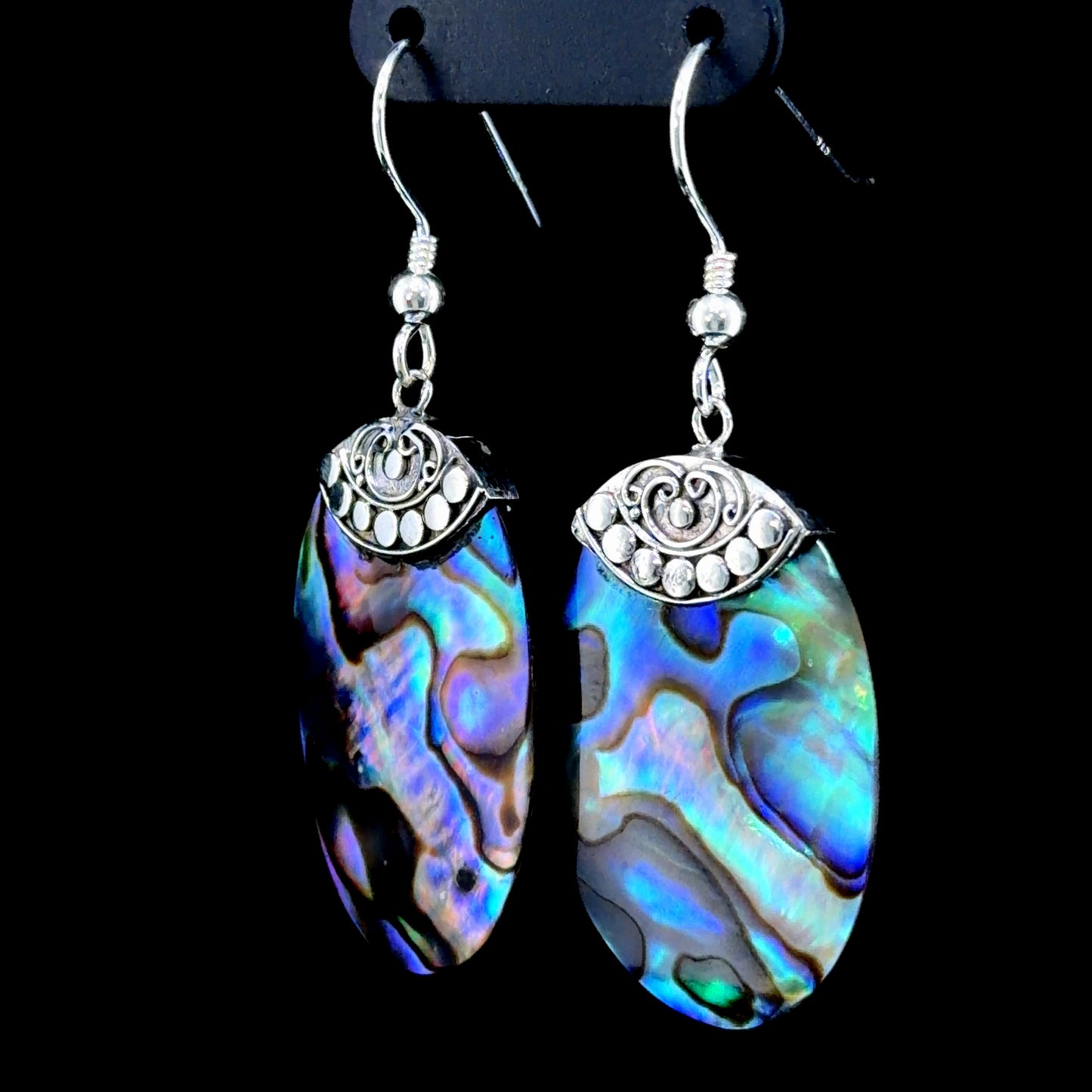 Silver 925 Oval Abalone Shell Hook Earrings