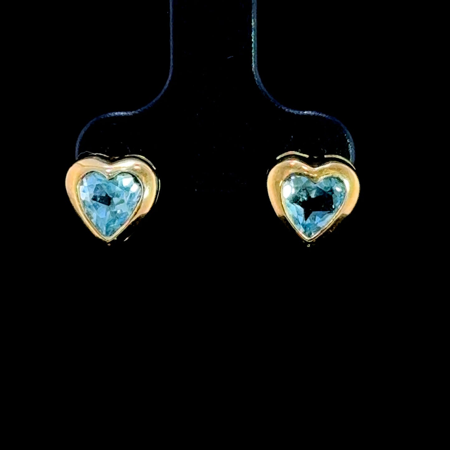 9K Yellow Gold Blue Topaz Heart Studs